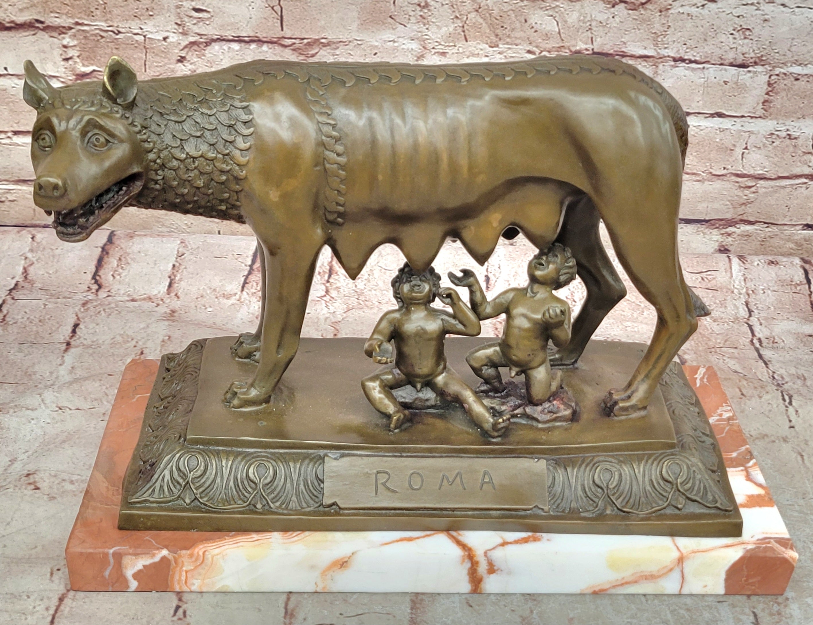 HOT CAST LARGE SHE_WOLF ROMULUS AND RAMUS MUSUEM QUALITY CLASSIC ARTWORK BRONZE