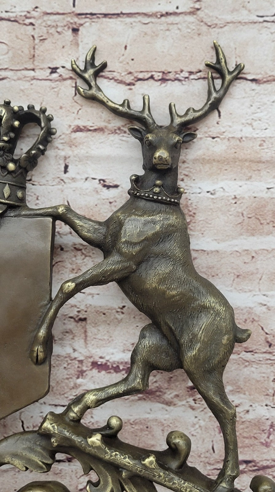 Bronze Sculpture Signed Original Artwork Art Deco Stag Royal Crest Sculpture Gift
