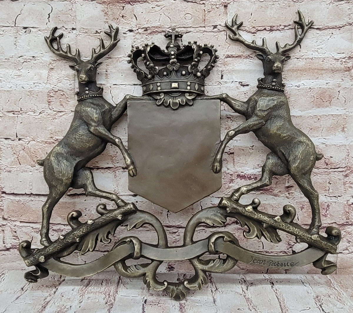 Bronze Sculpture Signed Original Artwork Art Deco Stag Royal Crest Sculpture Gift