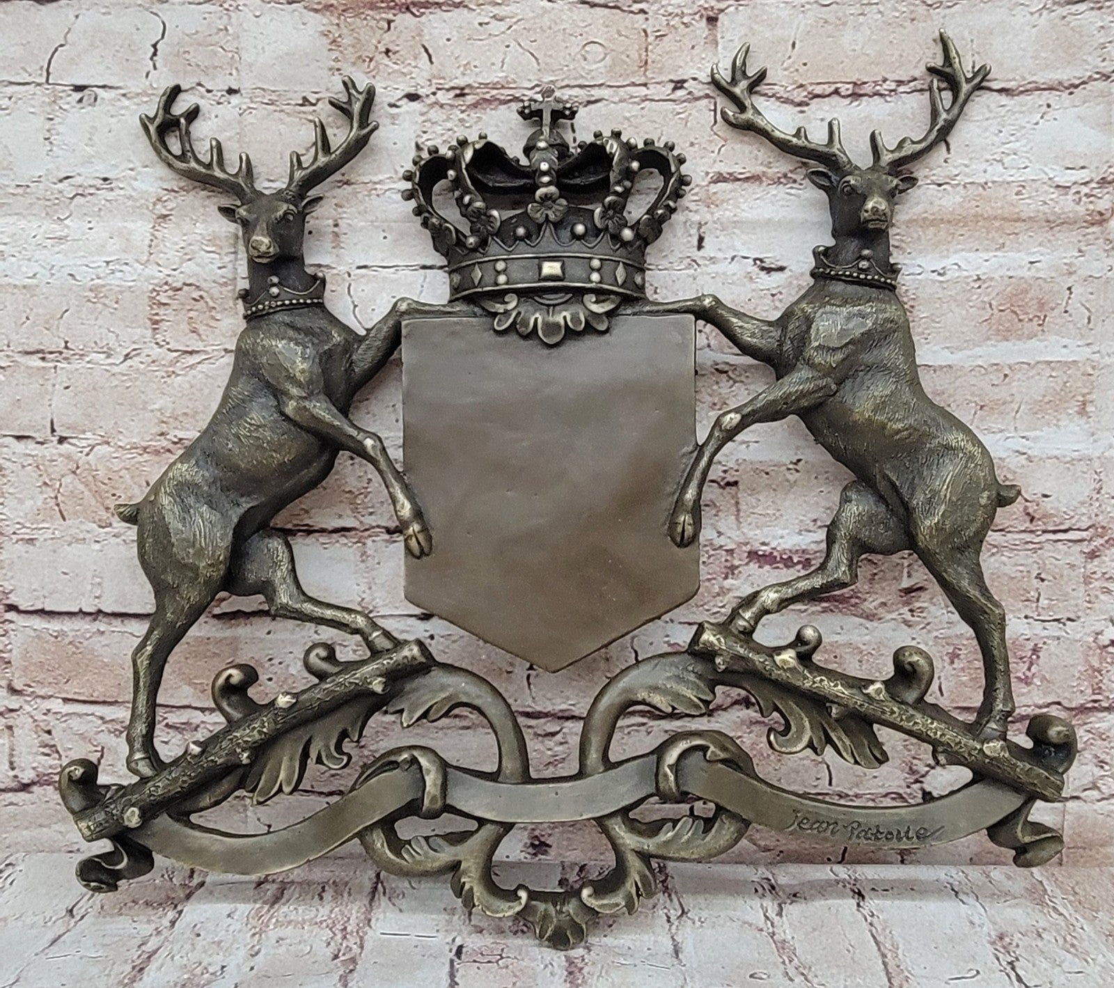 Bronze Sculpture Signed Original Artwork Art Deco Stag Royal Crest Sculpture Gift