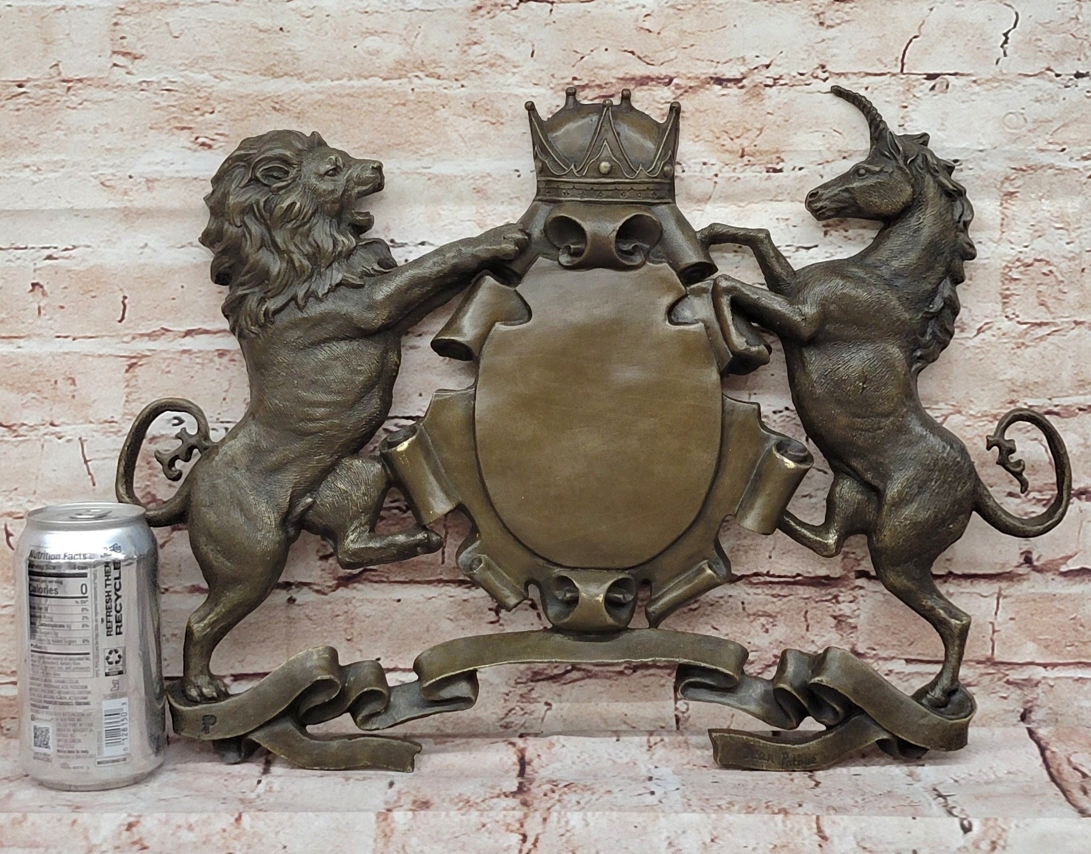 Art Deco Detailed Royal Crest Bronze Masterpiece Figurine Home Office Decoration