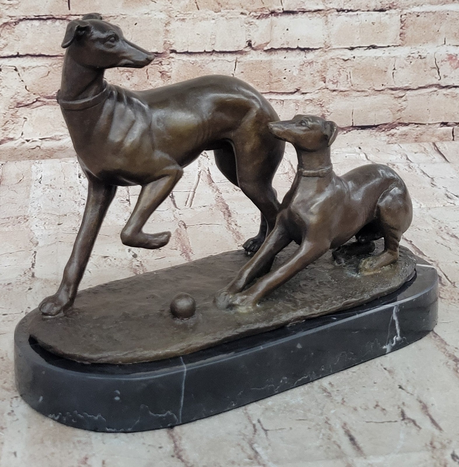Art Deco Two Cute Greyhound Dog Dogs Musuem Quality Artwork by Mene