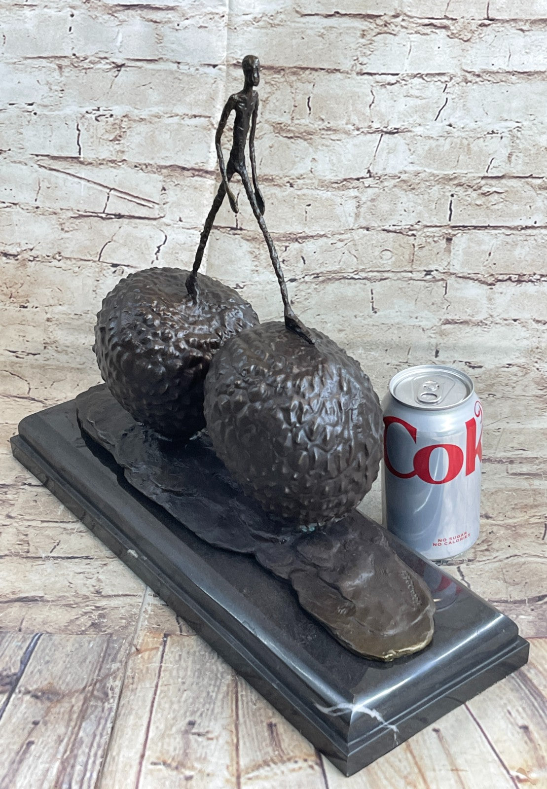 Handcrafted Large Museum Quality Strawberry and a Male Bronze Sculpture Statue