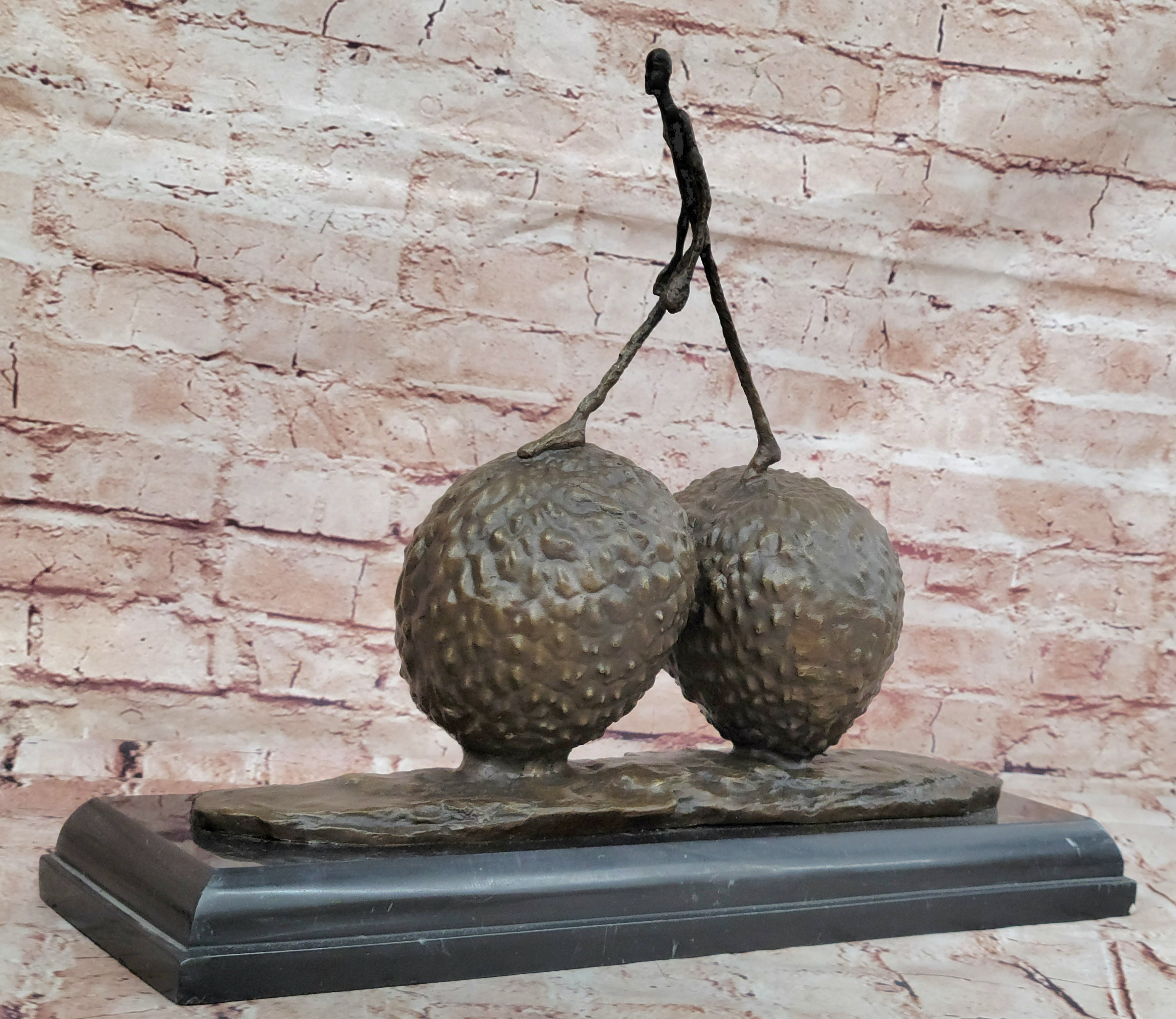Handcrafted Large Museum Quality Strawberry and a Male Bronze Sculpture Statue