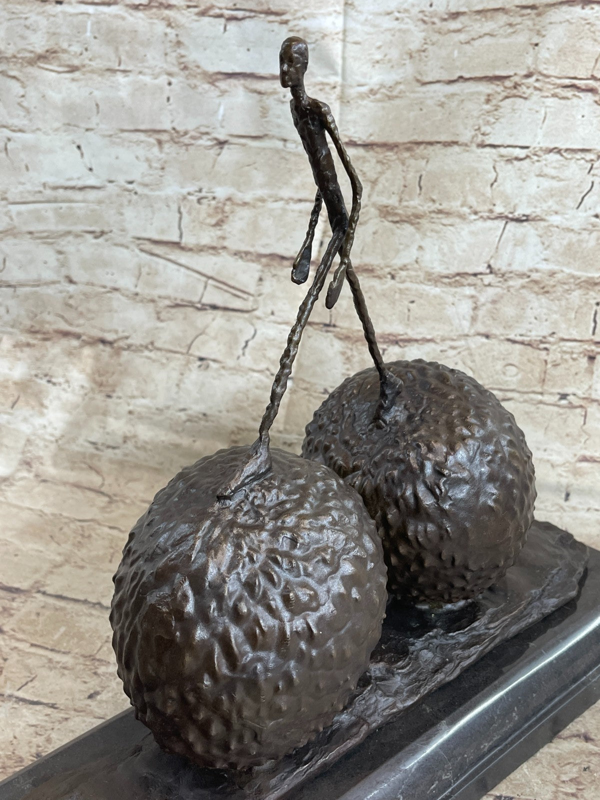 Handcrafted Large Museum Quality Strawberry and a Male Bronze Sculpture Statue