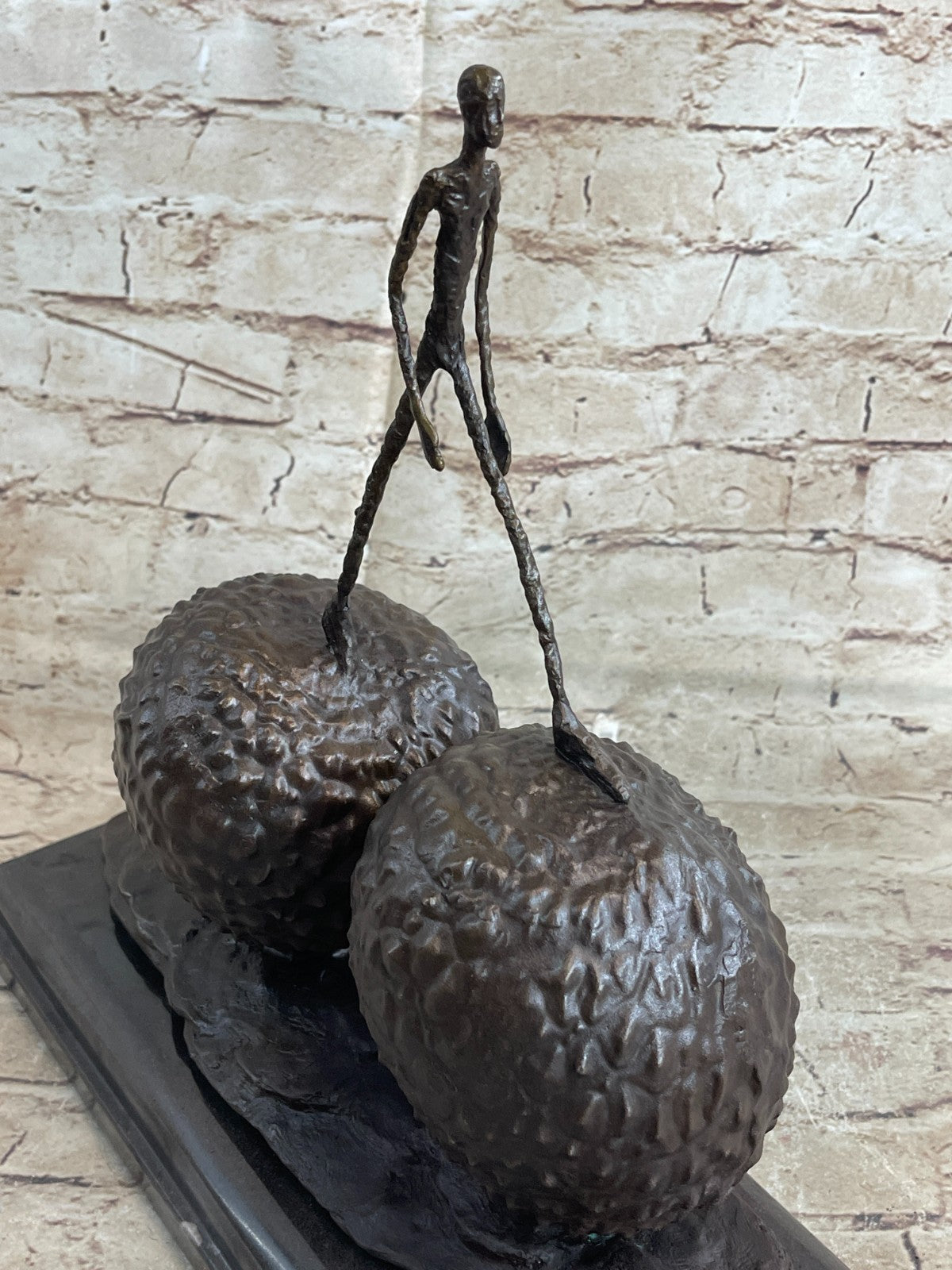 Handcrafted Large Museum Quality Strawberry and a Male Bronze Sculpture Statue