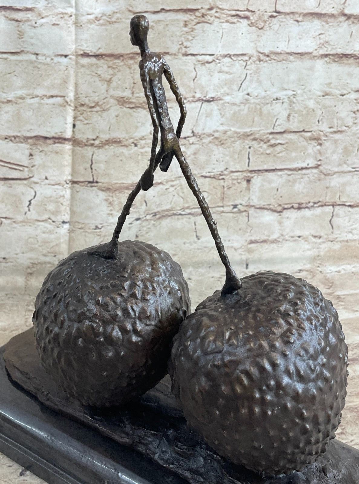 Handcrafted Large Museum Quality Strawberry and a Male Bronze Sculpture Statue