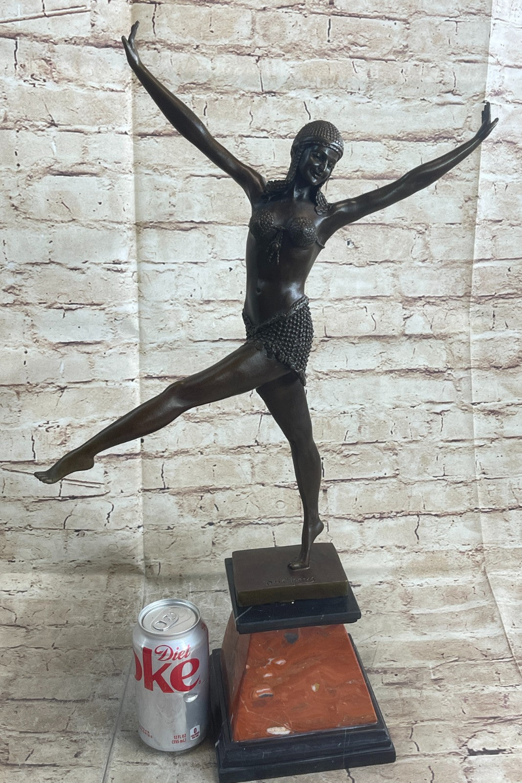 LARGE DIMITRI CHIPARUS DANCER ART DECO BRONZE SCULPTURE MARBLE BASE FIGURINE