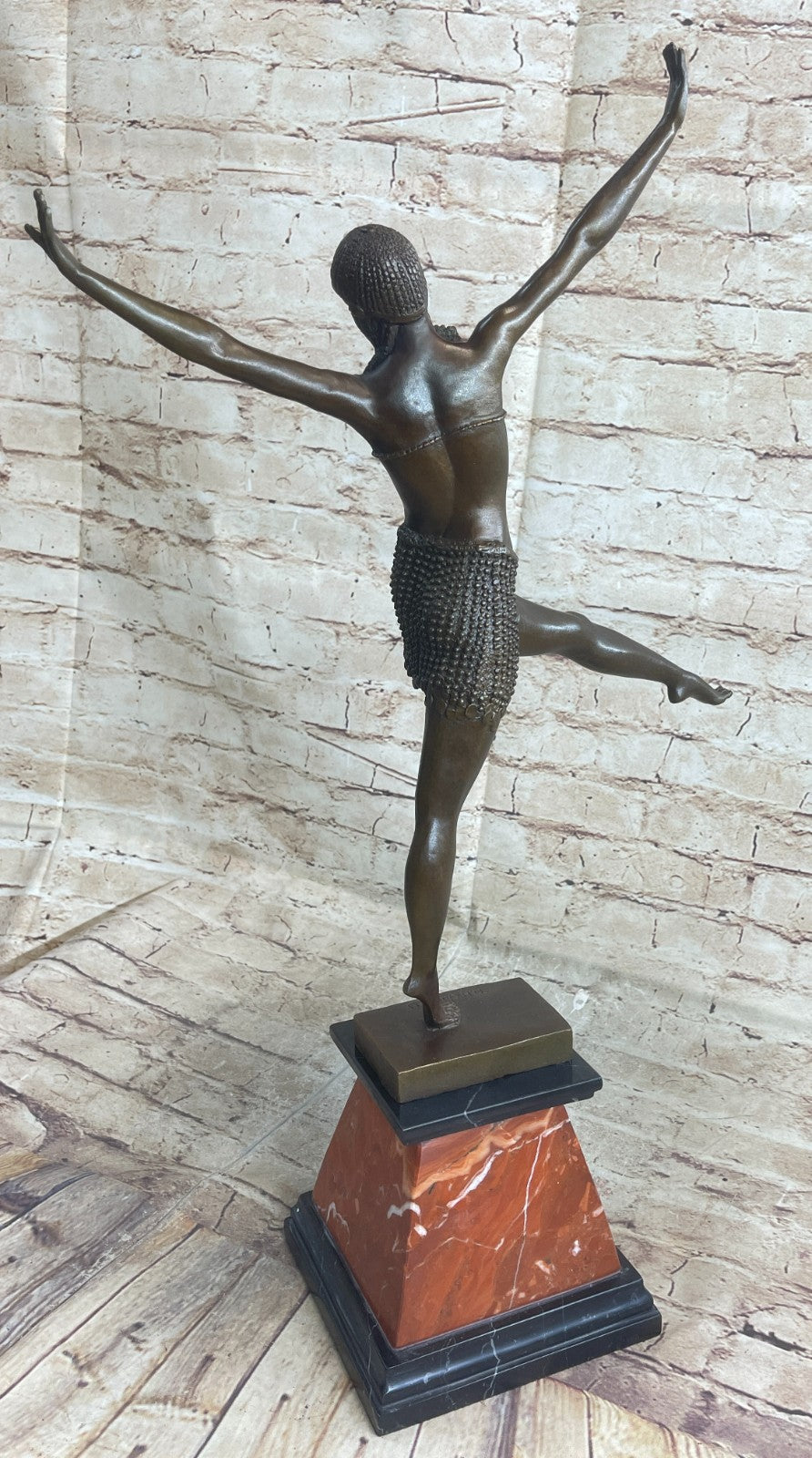 LARGE DIMITRI CHIPARUS DANCER ART DECO BRONZE SCULPTURE MARBLE BASE FIGURINE