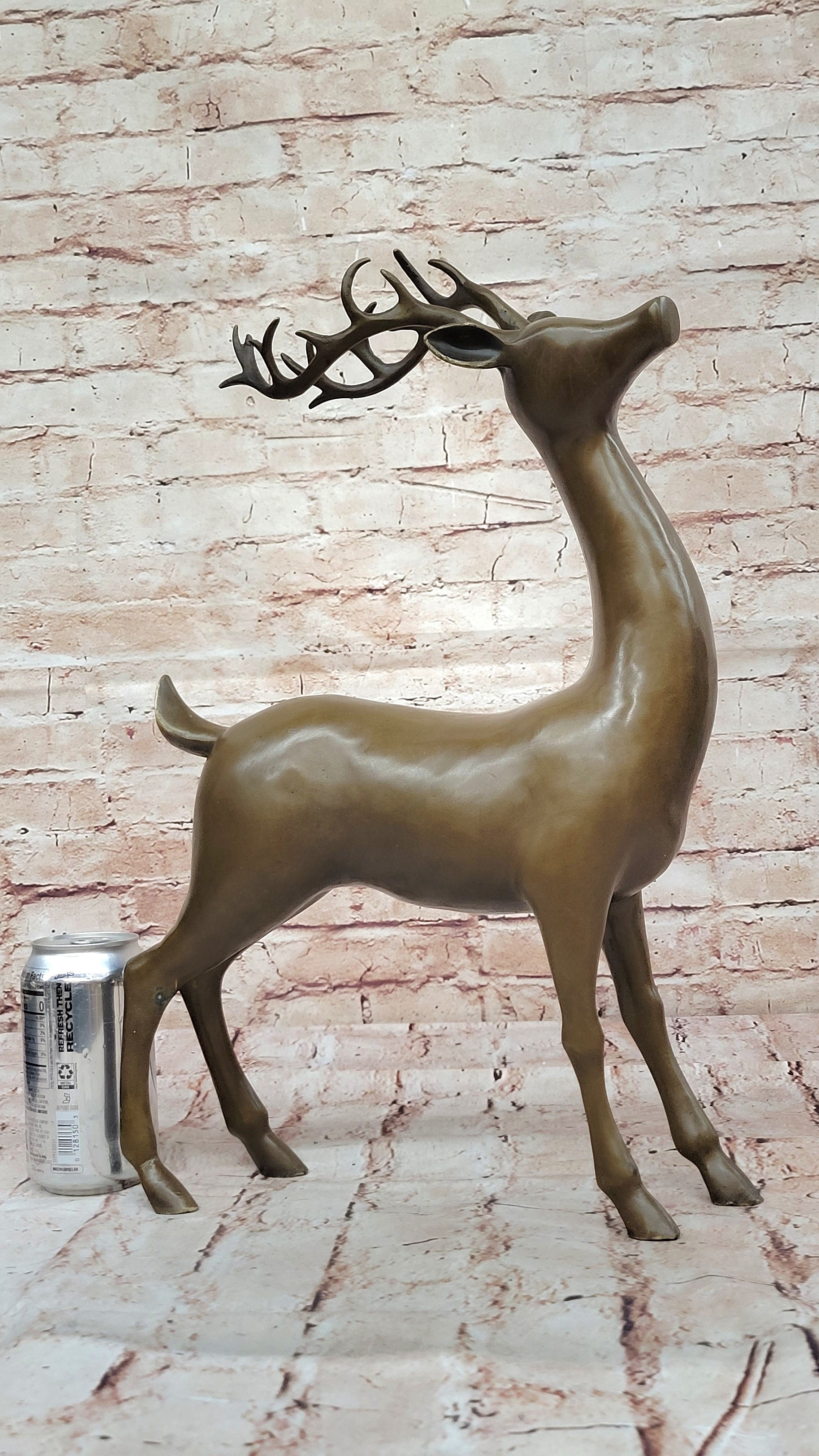 Handcrafted Chalet Art Stag Buck Deer Hunter Bronze Marble Lodge Sculpture