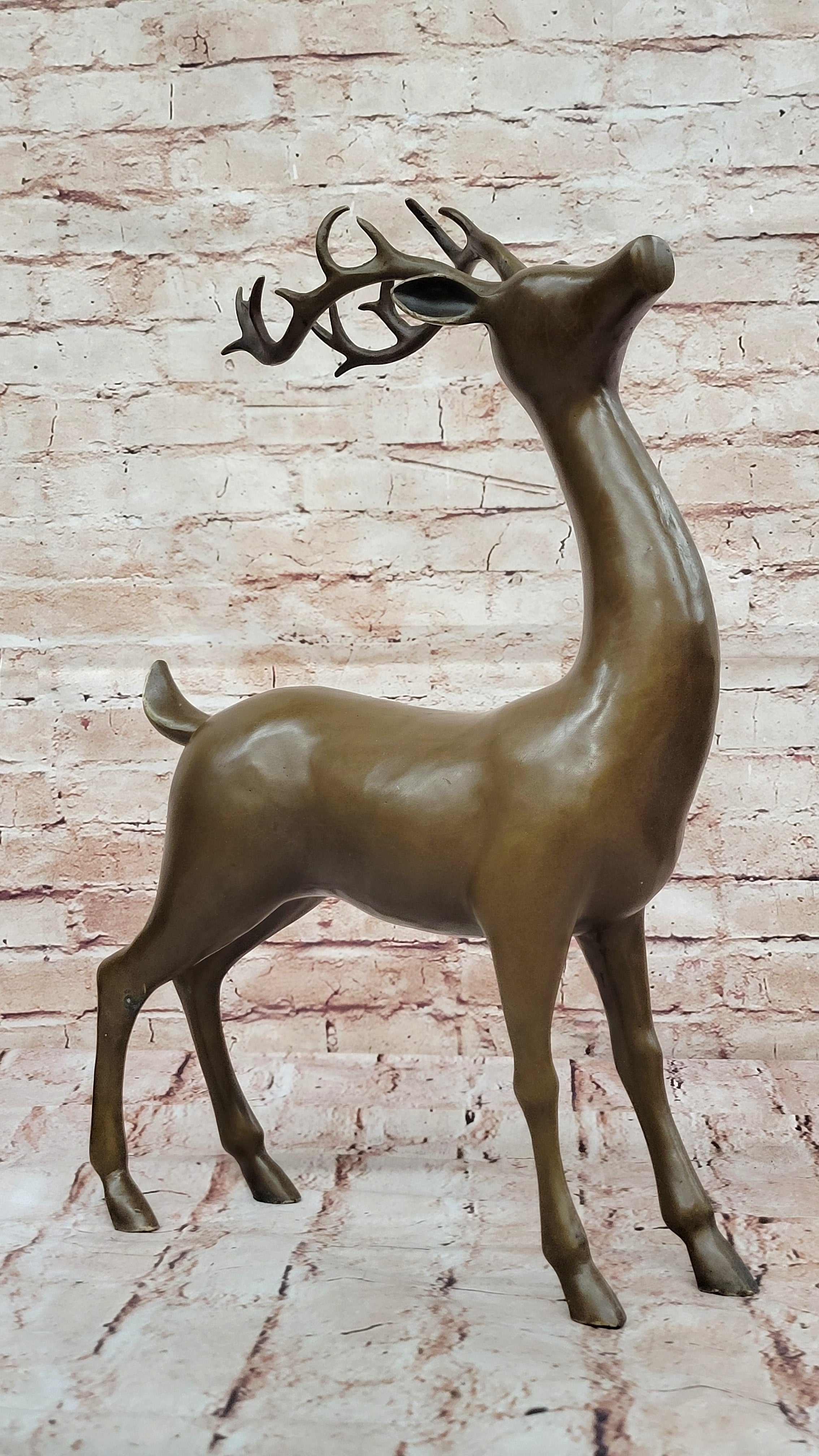 Handcrafted Chalet Art Stag Buck Deer Hunter Bronze Marble Lodge Sculpture