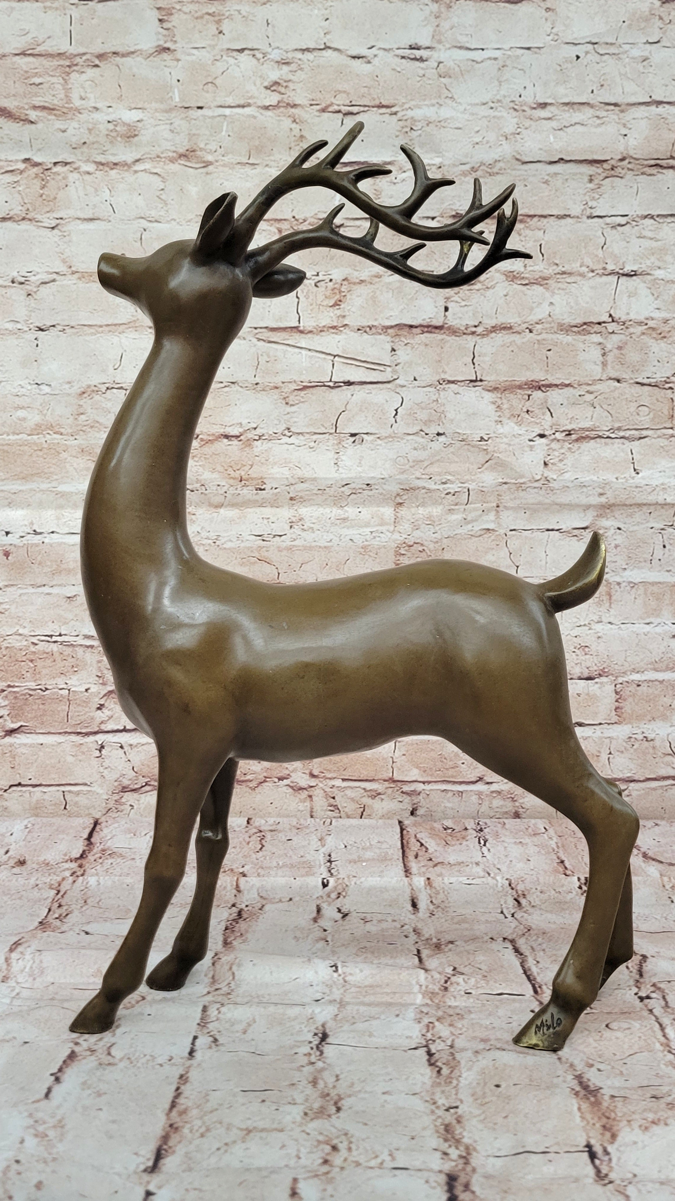 Handcrafted Chalet Art Stag Buck Deer Hunter Bronze Marble Lodge Sculpture