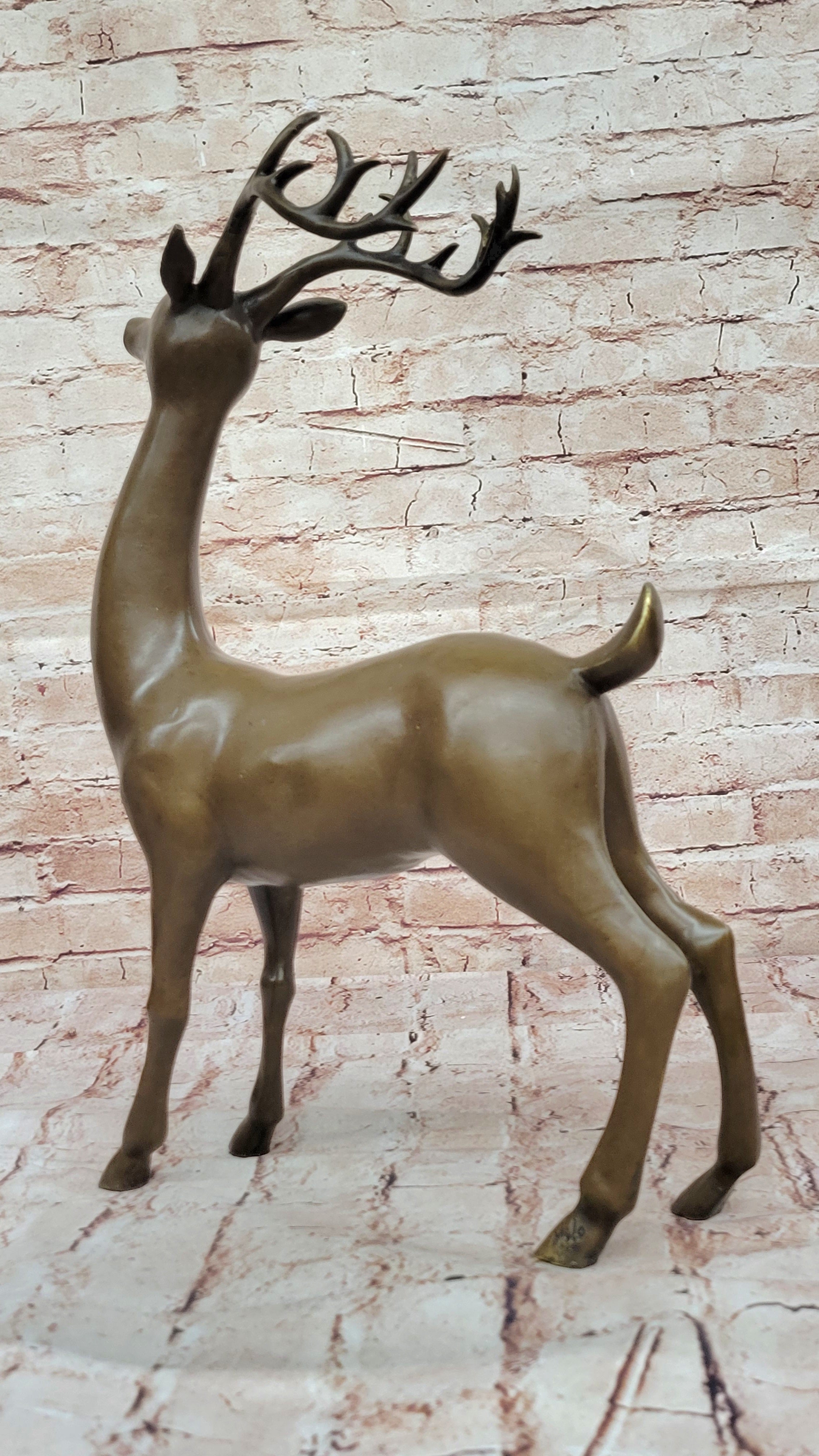 Handcrafted Chalet Art Stag Buck Deer Hunter Bronze Marble Lodge Sculpture