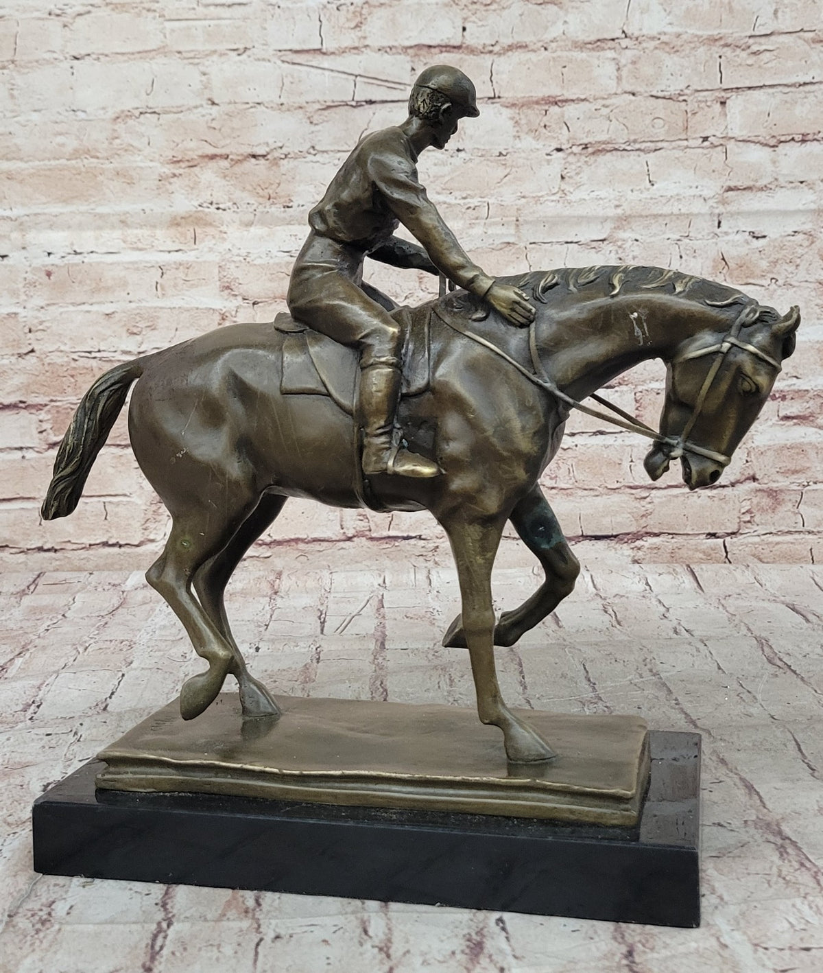 The Unexpected Winner Signed French Artist Miguel Lopez Bronze Horse and Jockey