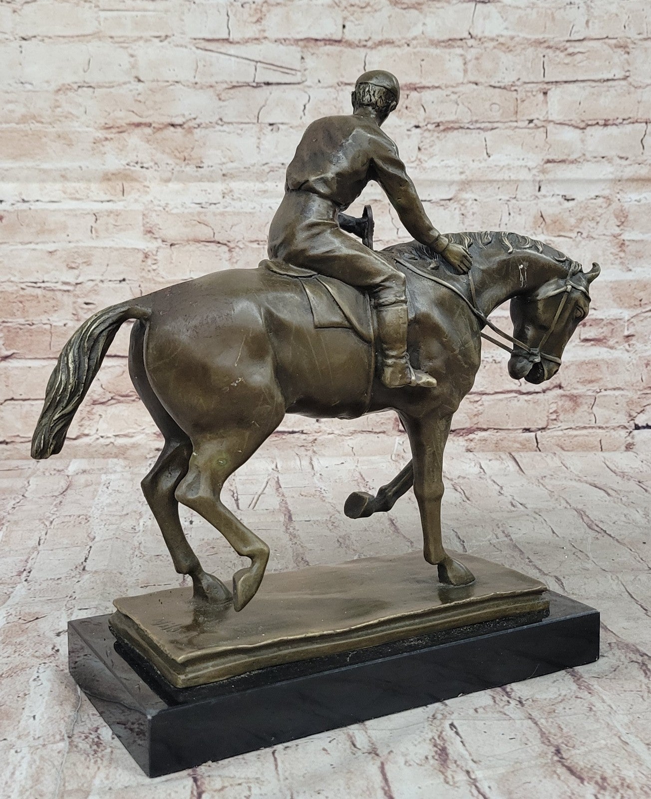 The Unexpected Winner Signed French Artist Miguel Lopez Bronze Horse and Jockey