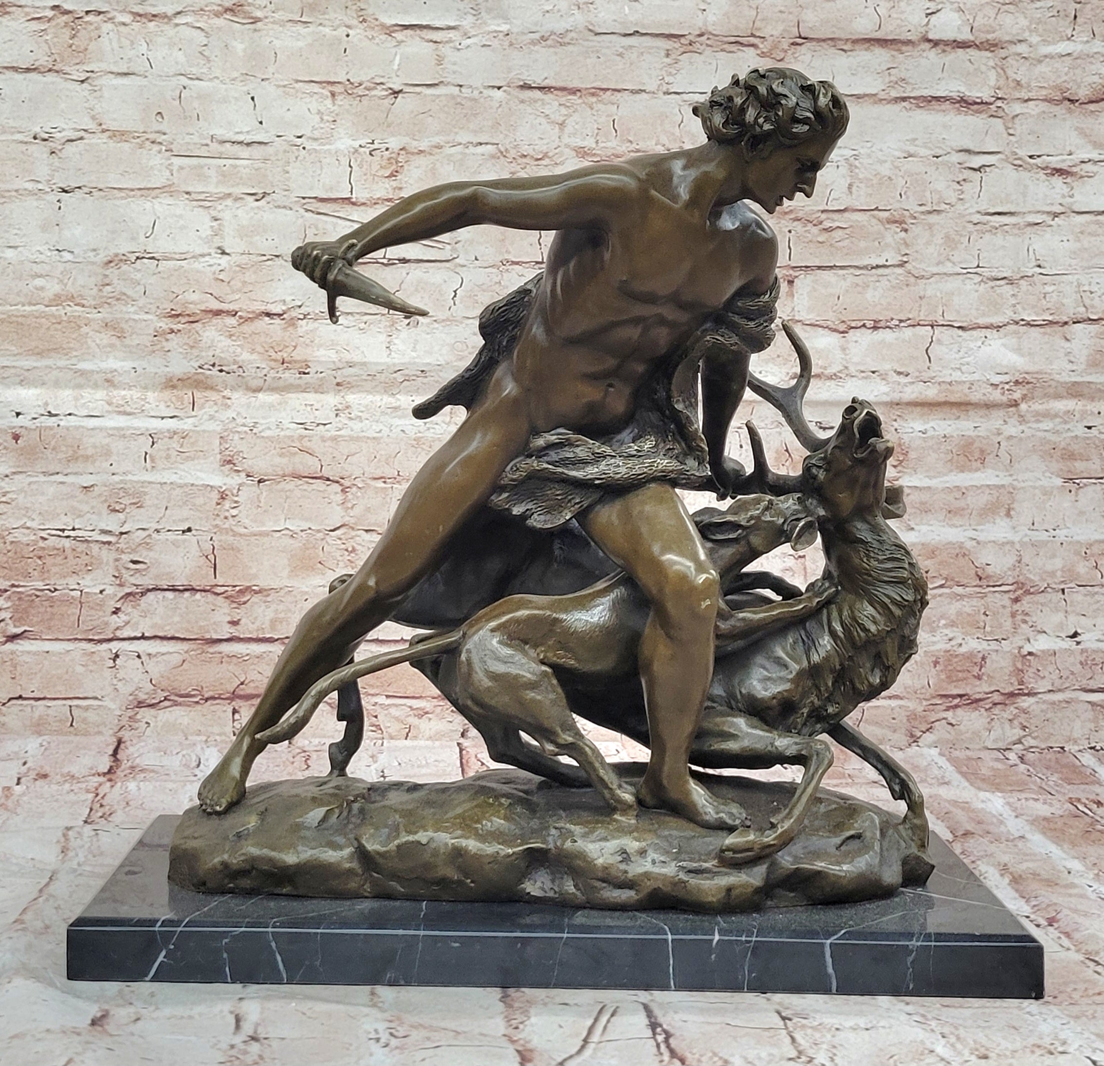 Bronze Sculpture Greek Mythology Enormous Hind Deer and Hercules by Vitaleh