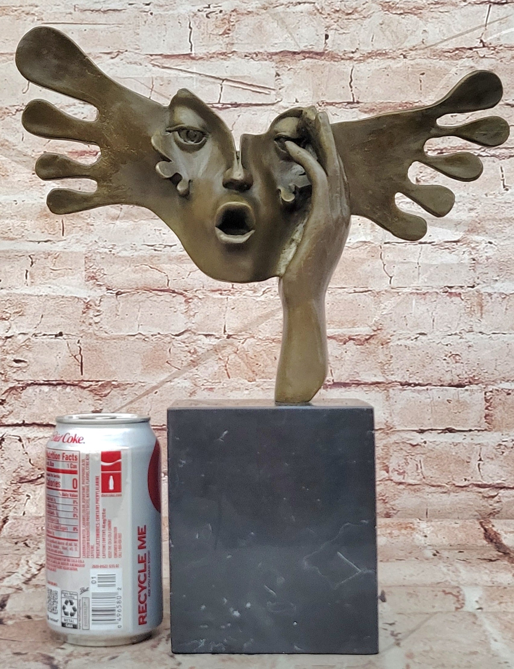 Salvador Dali Double Hands Handcrafted Bronze Sculpture Marble Base Figurine Art