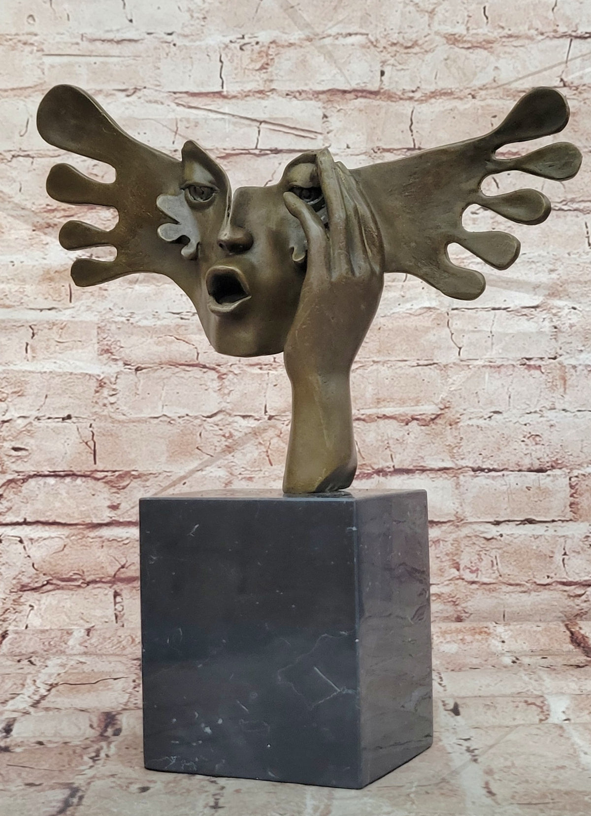 Salvador Dali Double Hands Handcrafted Bronze Sculpture Marble Base Figurine Art