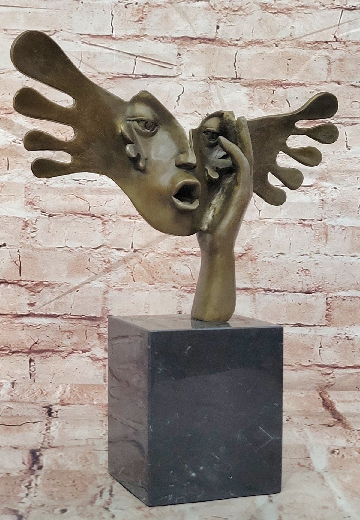 Salvador Dali Double Hands Handcrafted Bronze Sculpture Marble Base Figurine Art