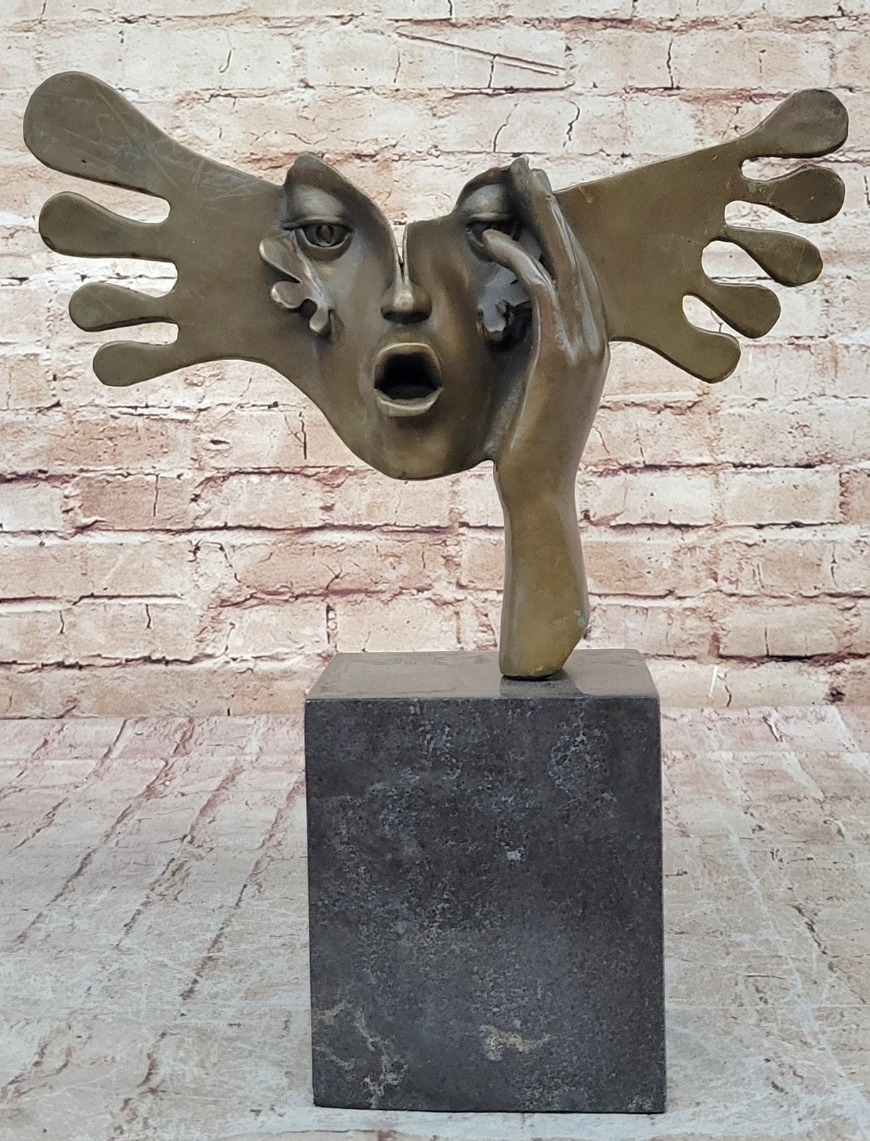 Salvador Dali Double Hands Handcrafted Bronze Sculpture Marble Base Figurine Art
