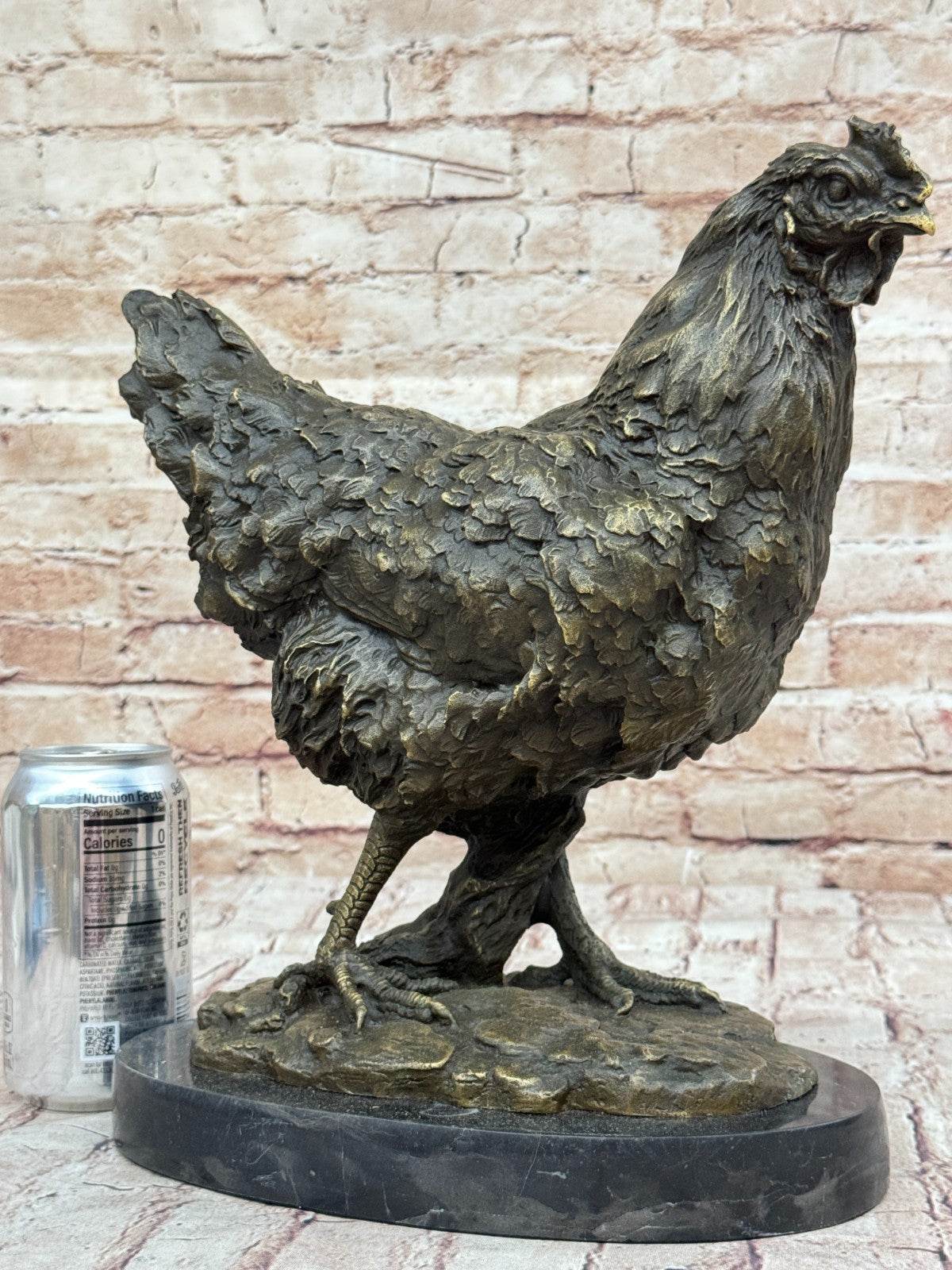 Art Deco Hand Made Extra Large Rooster Bronze Sculpture Wit Marble Base Sale