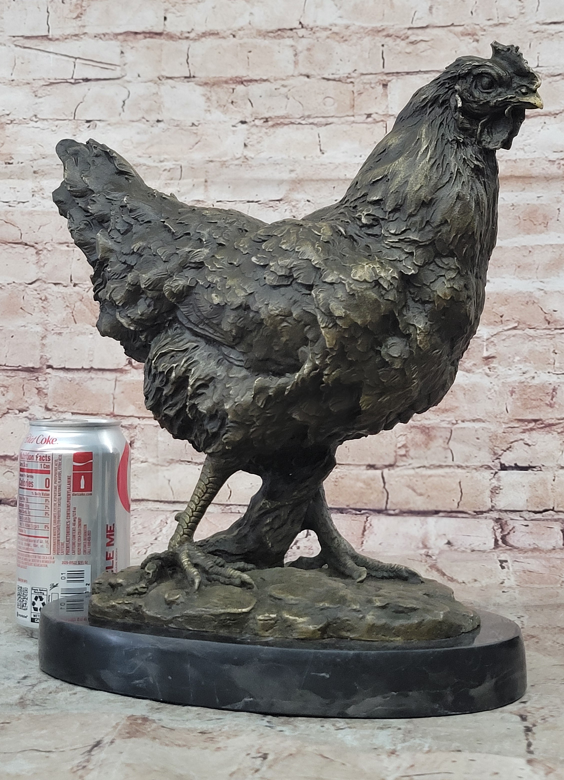 Art Deco Hand Made Extra Large Rooster Bronze Sculpture Wit Marble Base Sale