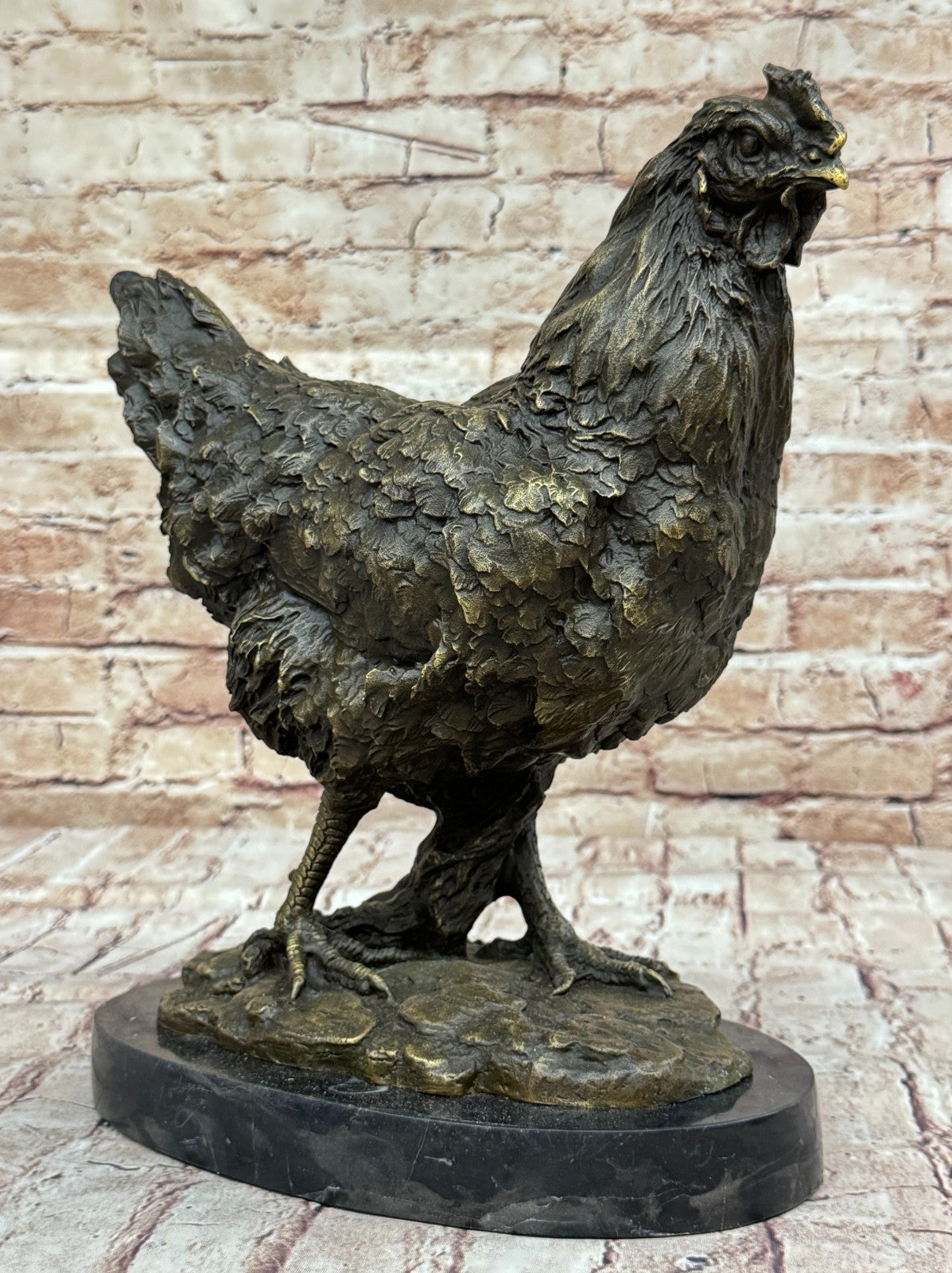 Art Deco Hand Made Extra Large Rooster Bronze Sculpture Wit Marble Base Sale