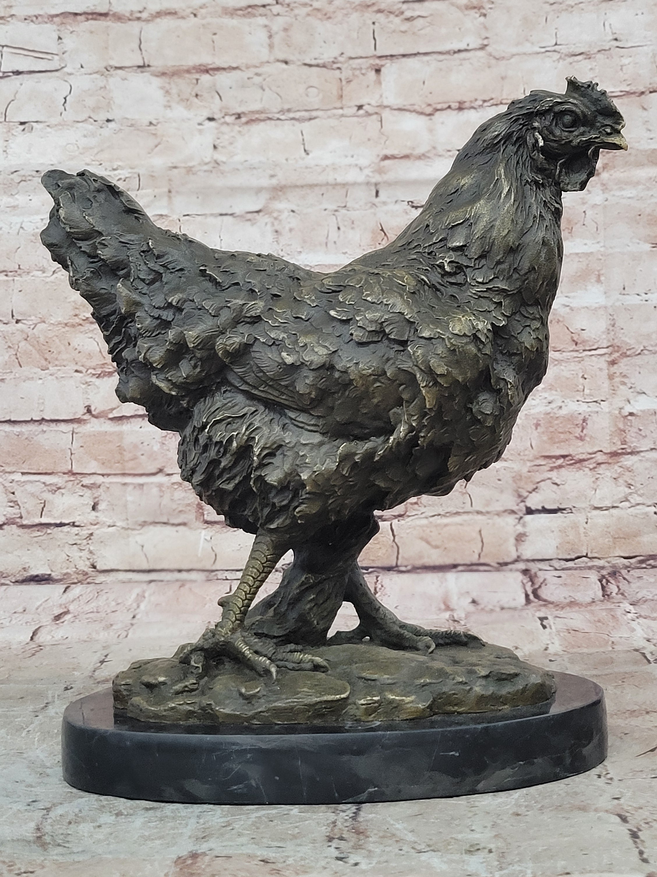 Art Deco Hand Made Extra Large Rooster Bronze Sculpture Wit Marble Base Sale