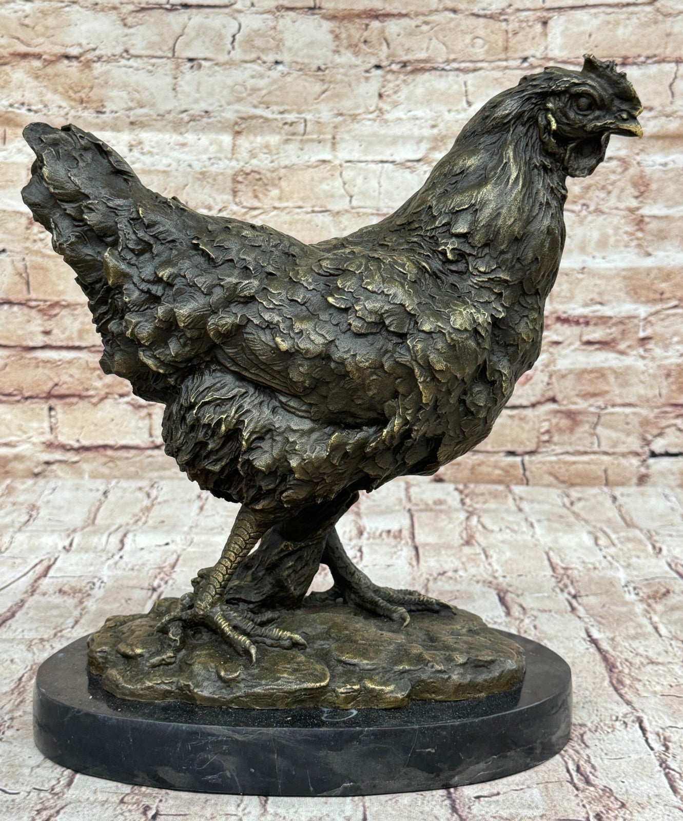 Art Deco Hand Made Extra Large Rooster Bronze Sculpture Wit Marble Base Sale