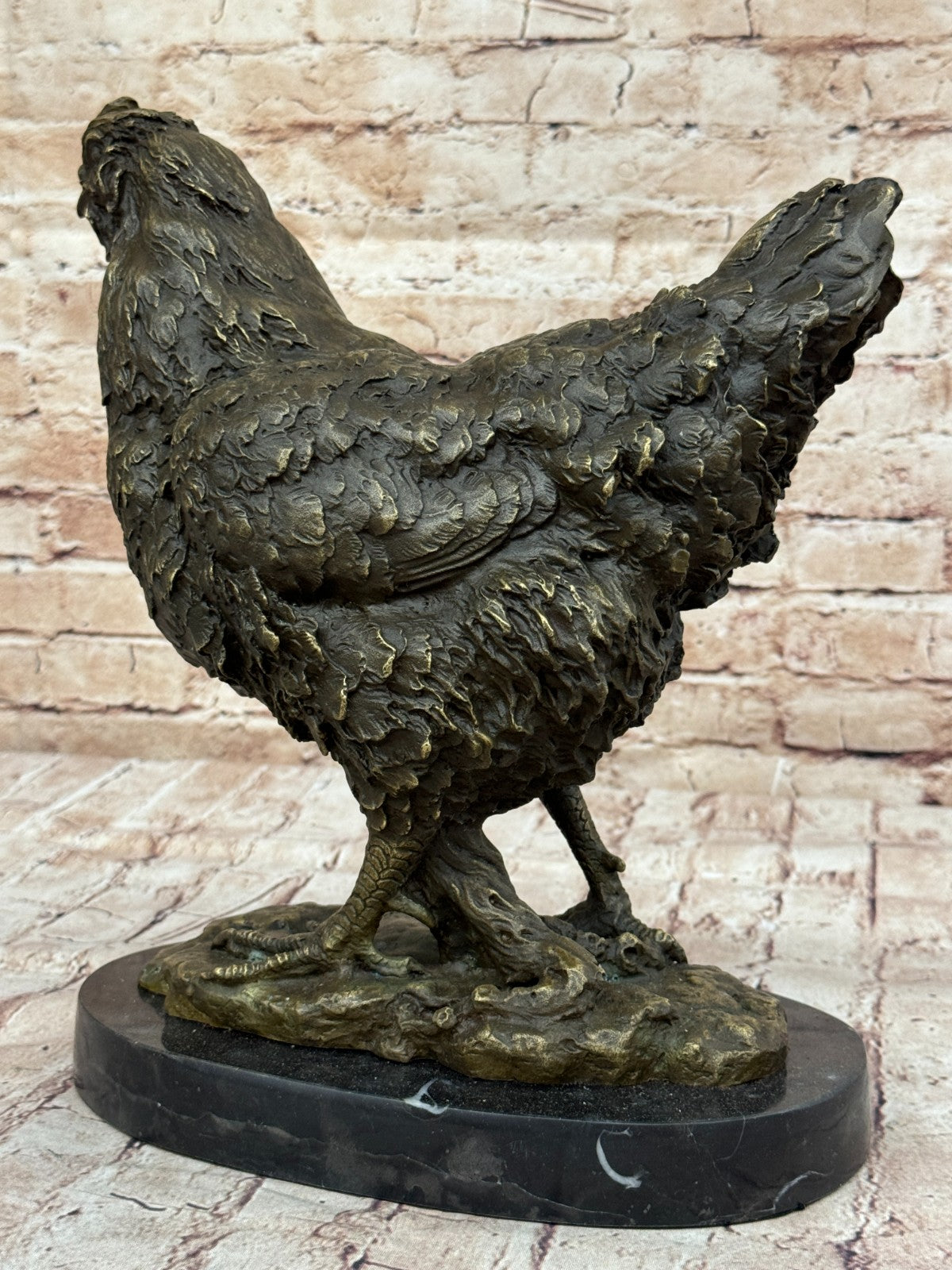 Art Deco Hand Made Extra Large Rooster Bronze Sculpture Wit Marble Base Sale