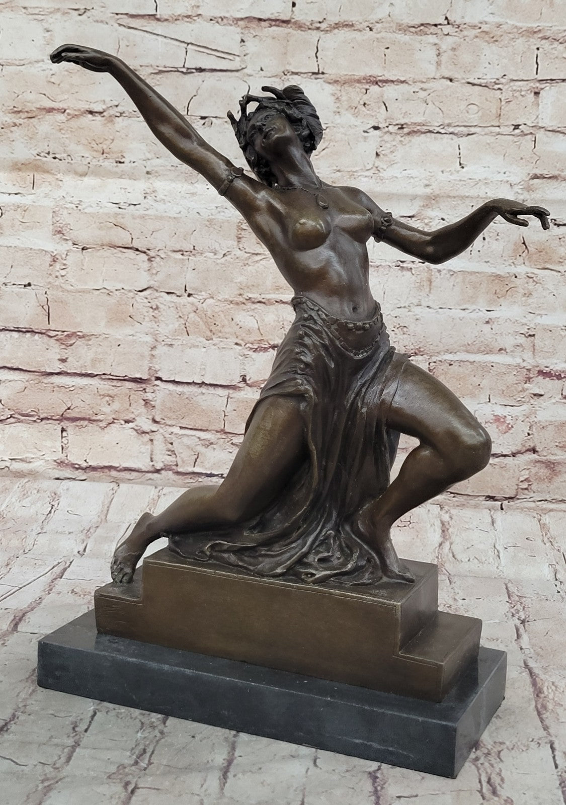 Handcrafted bronze sculpture SALE Decor Wreath Head Dancer Belly Nude Exotic