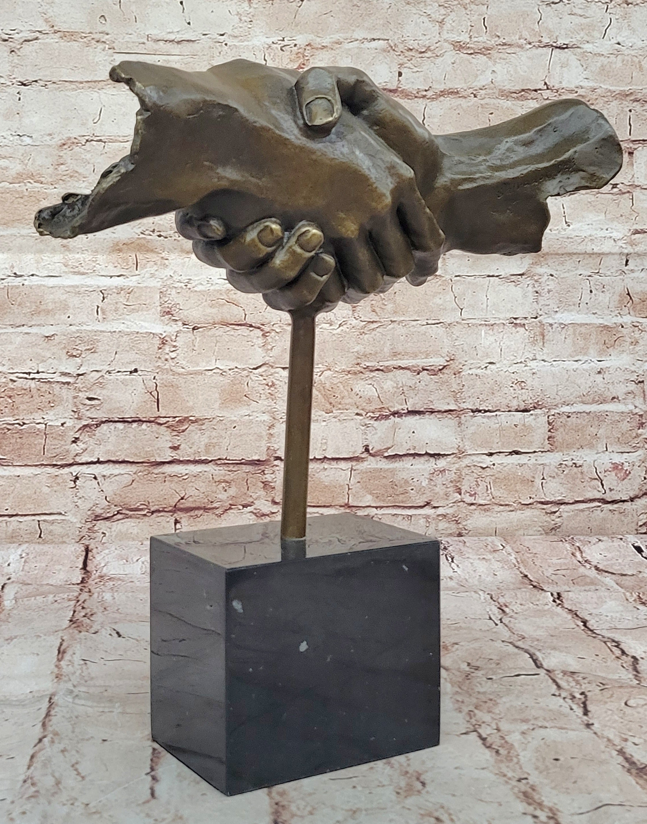 Modern Abstract Art Two Shaking Hand by Dali Bronze Sculpture Figurine Figure