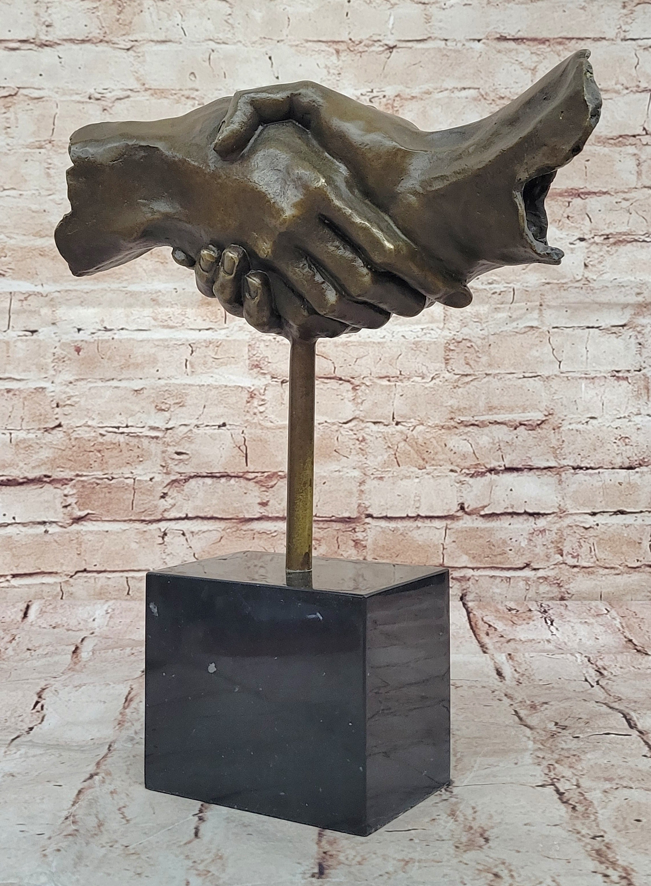 Modern Abstract Art Two Shaking Hand by Dali Bronze Sculpture Figurine Figure