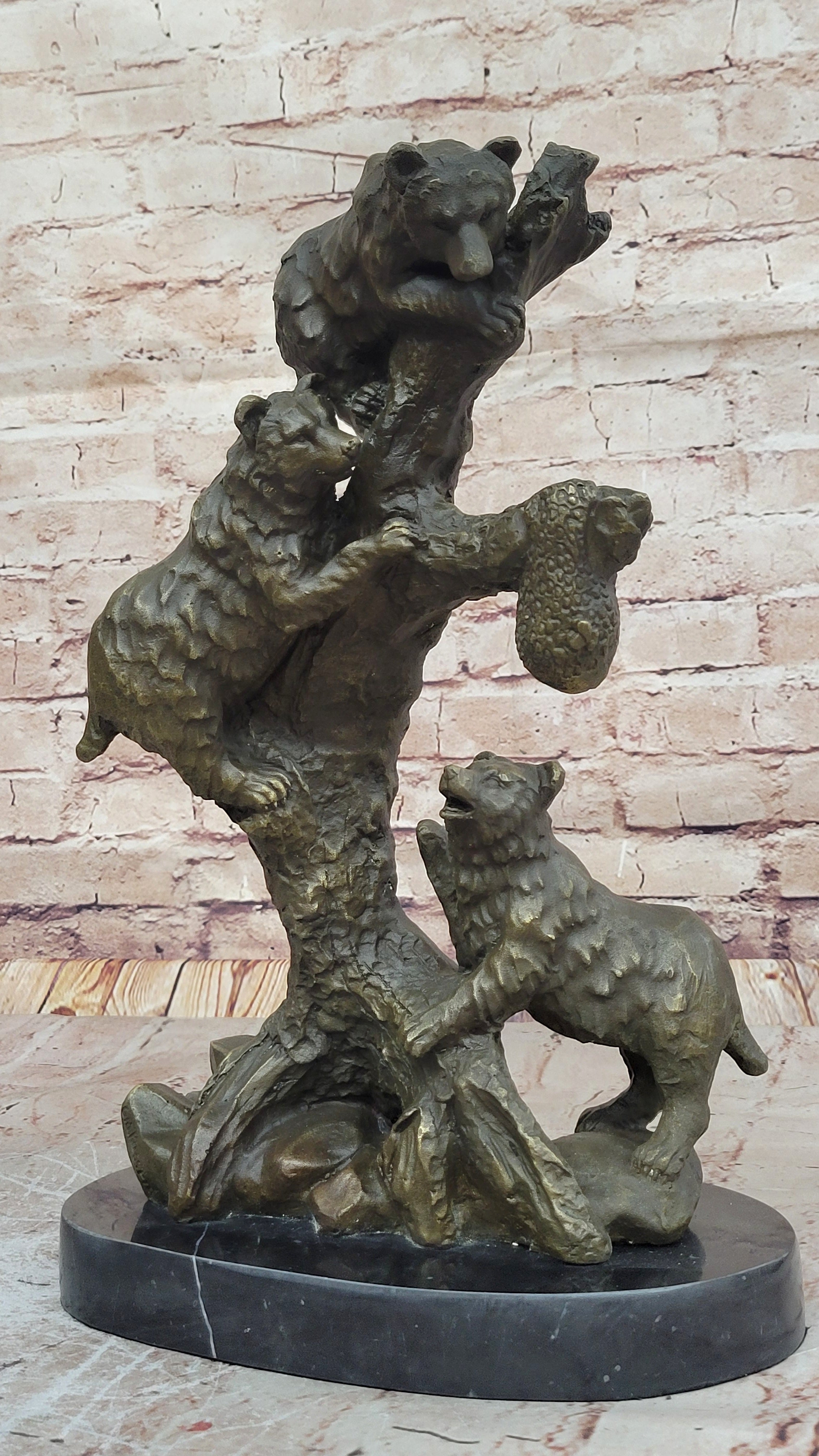 Wildlife Art Sculpture: Handcrafted Bear Family Bronze by Charles Russell for Home Decor