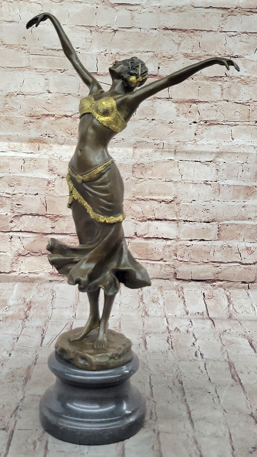 VINTAGE STYLE GOLD PATINA BELLY DANCER BRONZE SCULPTURE/STATUE ART NOUVEAU GIFT