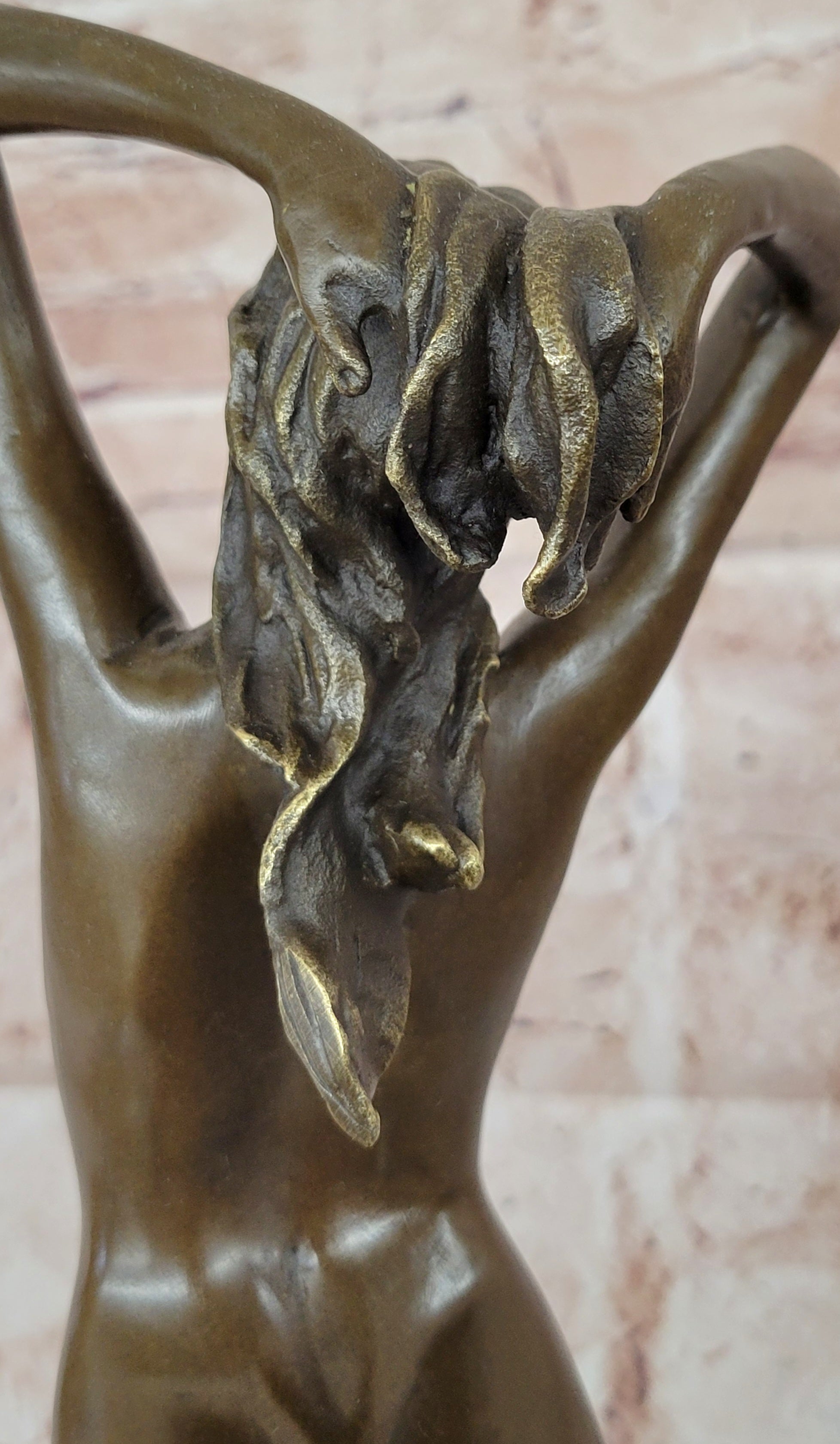 Nude Young Lady Hot Cast Bronze Wine Statue Sculpture Marble Base Home Decor Art