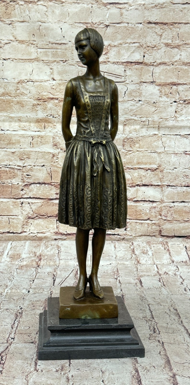 Handcrafted bronze sculpture Home Base Marble Housewife Mom Original Signed
