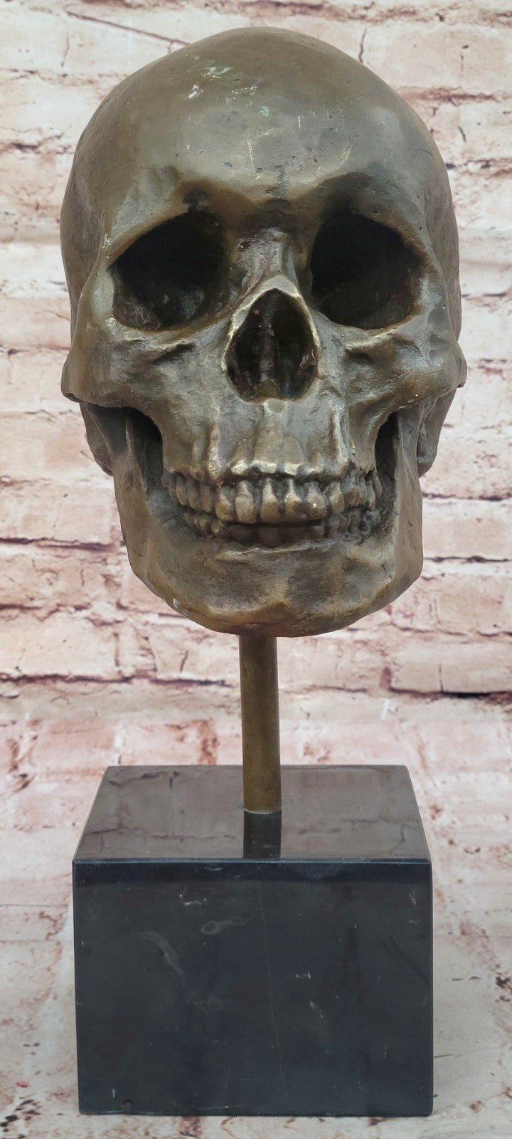 Abstract Modern Art Skull Bronze Sculpture Marble Base Statue Movie Prop Sale
