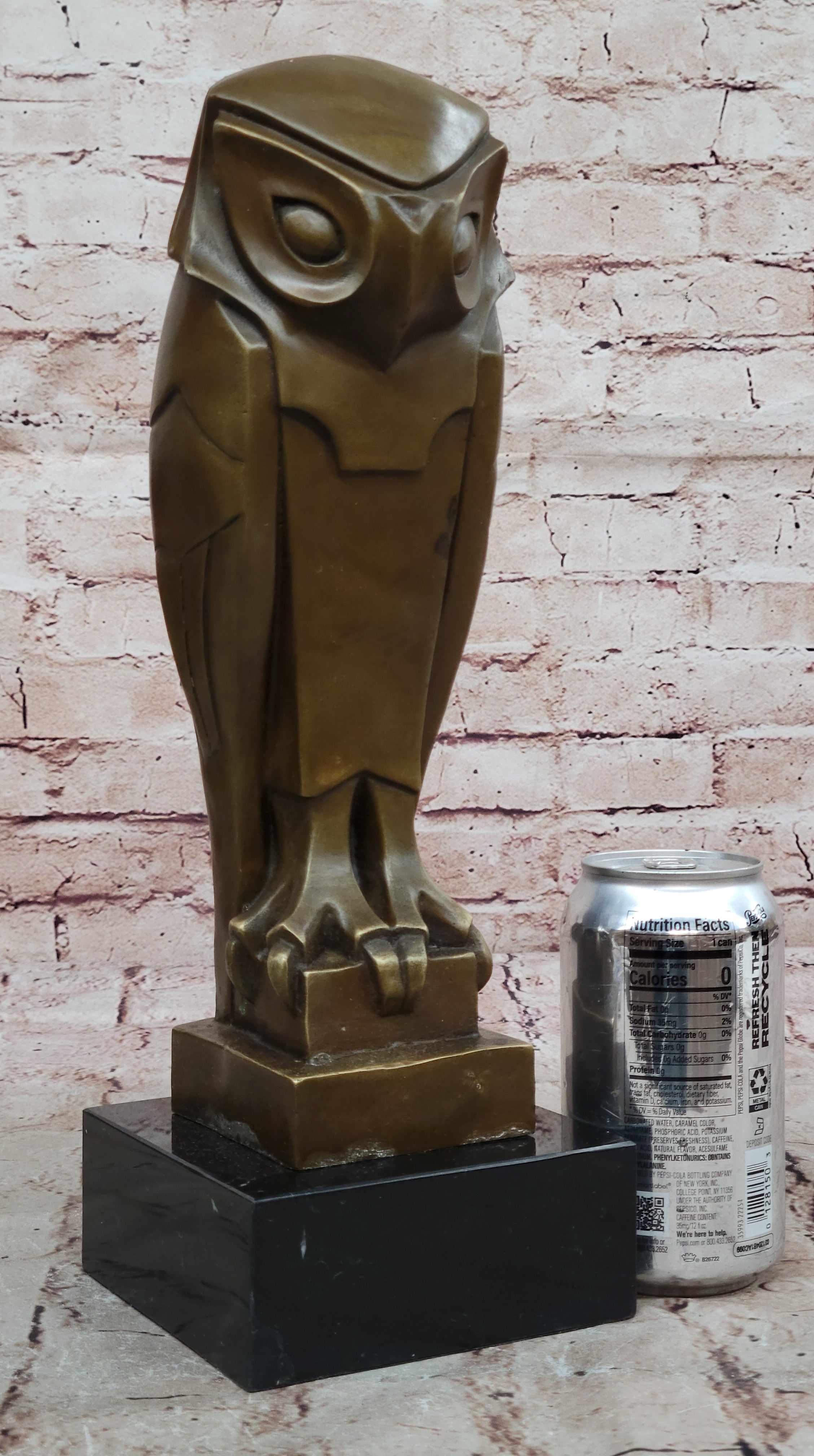 All Bronze on Marble Base Modern Cubism Sculpture Owl Bird Dali Tribute Art Deco