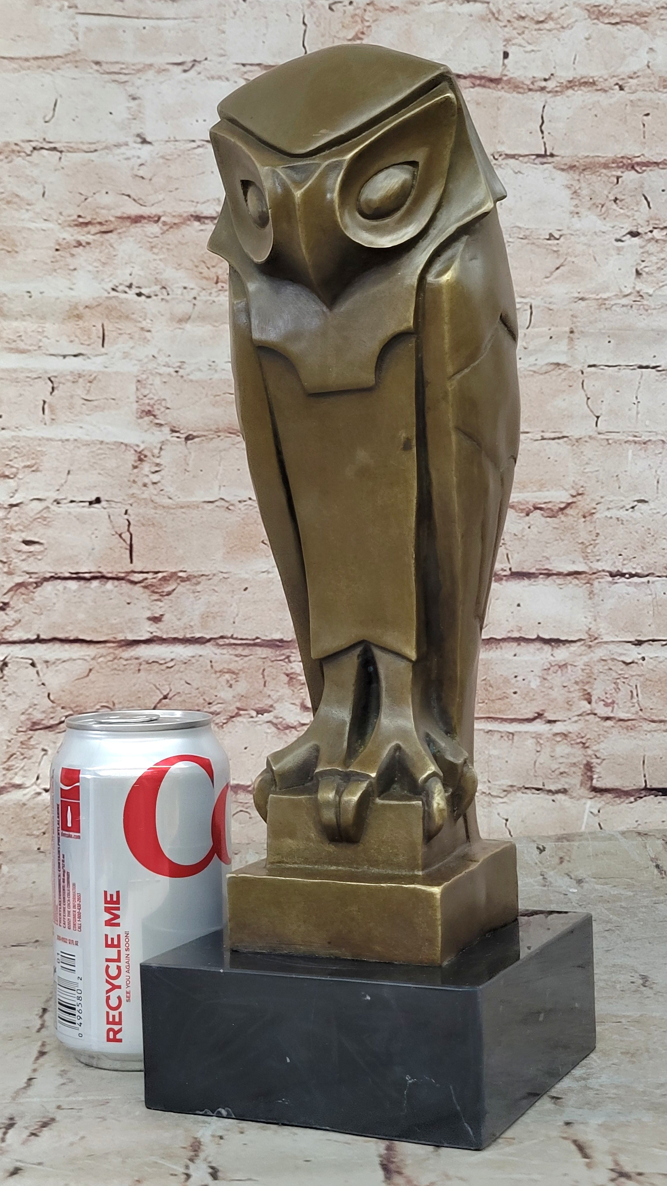 All Bronze on Marble Base Modern Cubism Sculpture Owl Bird Dali Tribute Art Deco