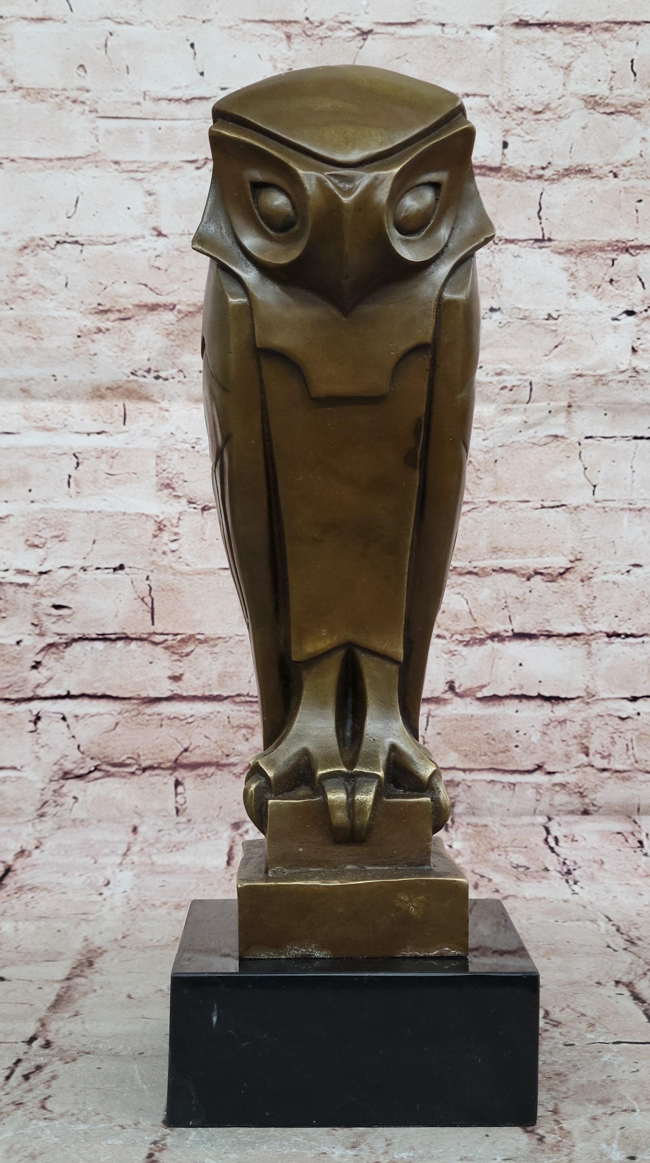 All Bronze on Marble Base Modern Cubism Sculpture Owl Bird Dali Tribute Art Deco