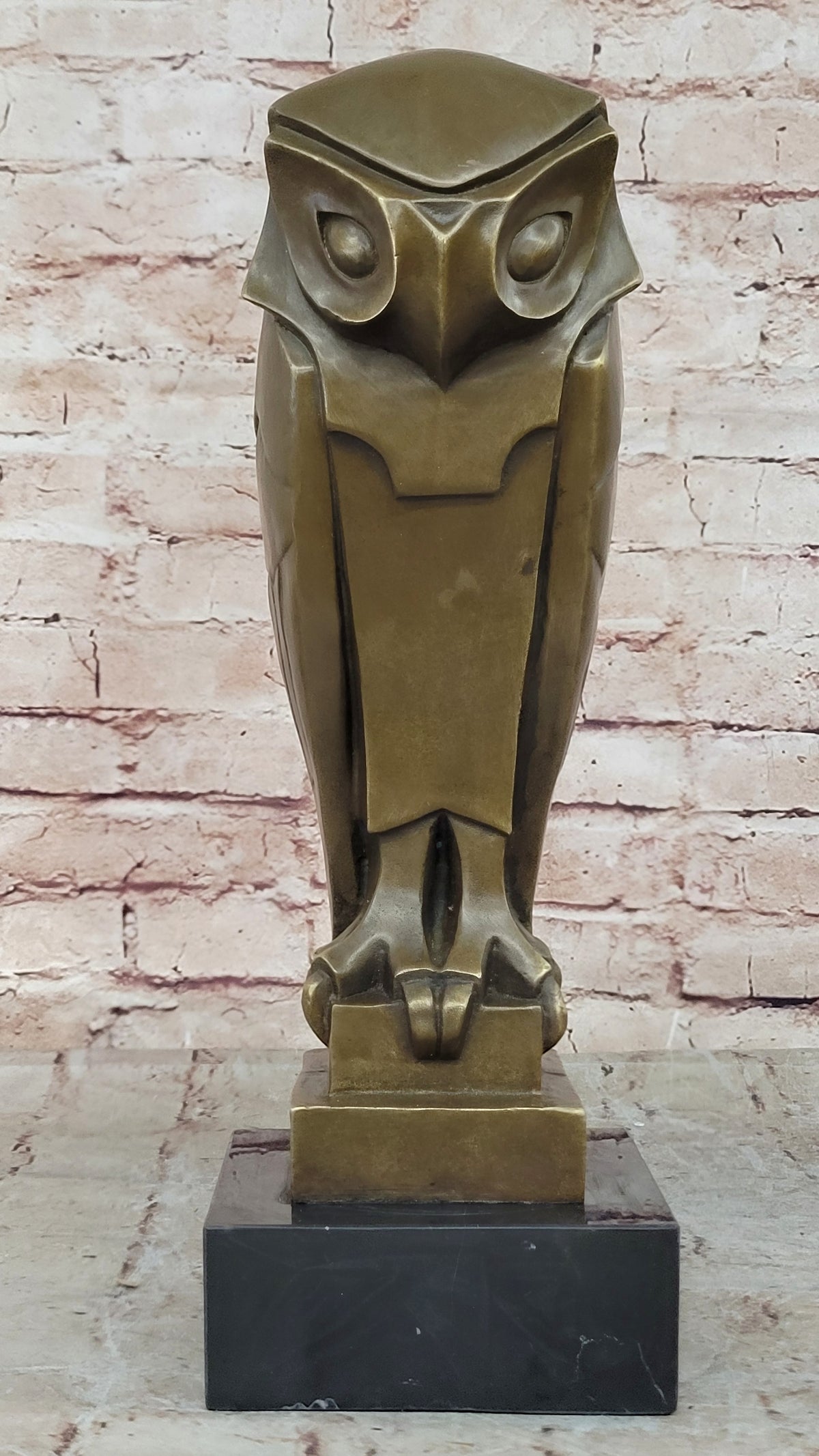 All Bronze on Marble Base Modern Cubism Sculpture Owl Bird Dali Tribute Art Deco