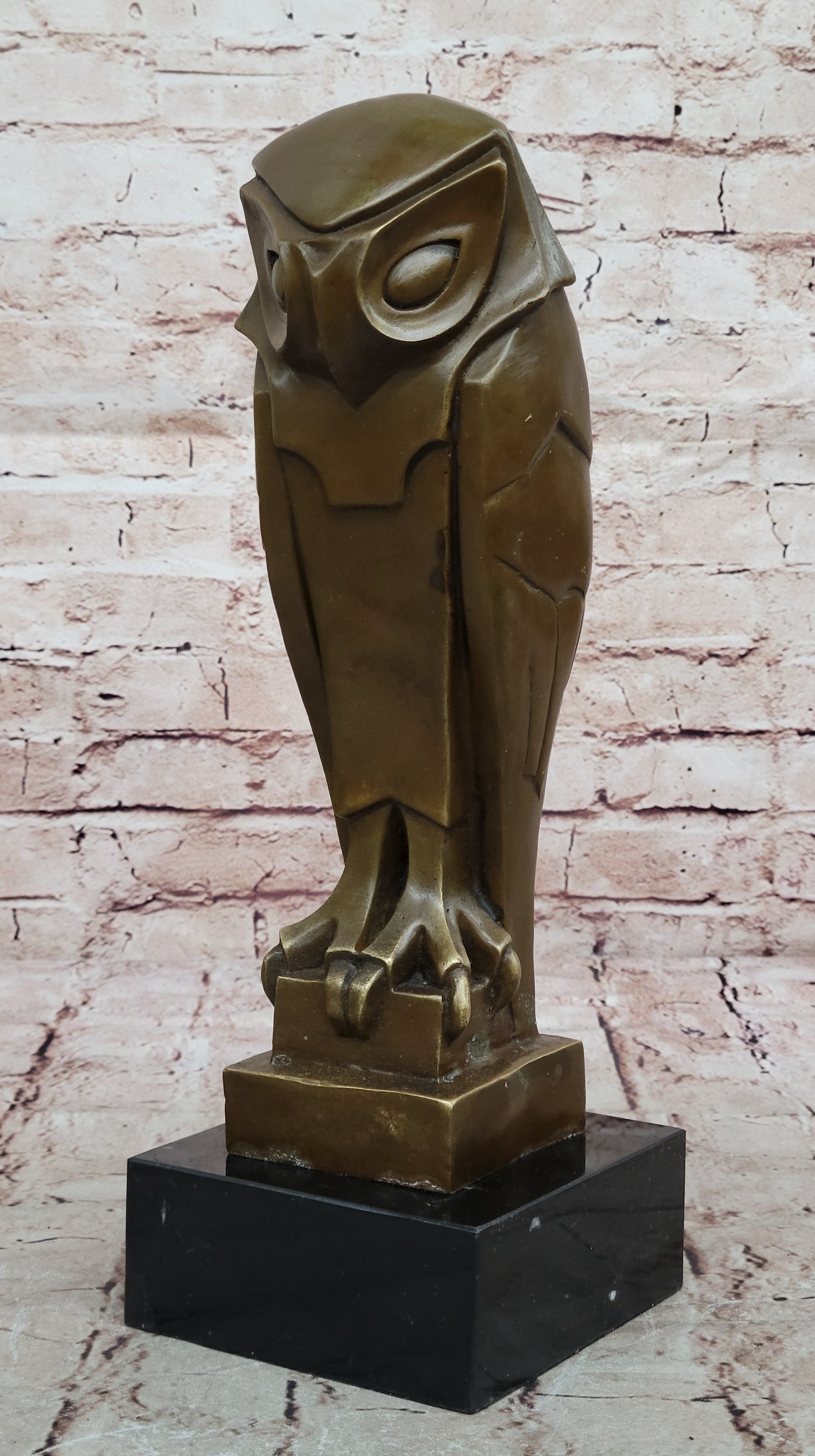 All Bronze on Marble Base Modern Cubism Sculpture Owl Bird Dali Tribute Art Deco