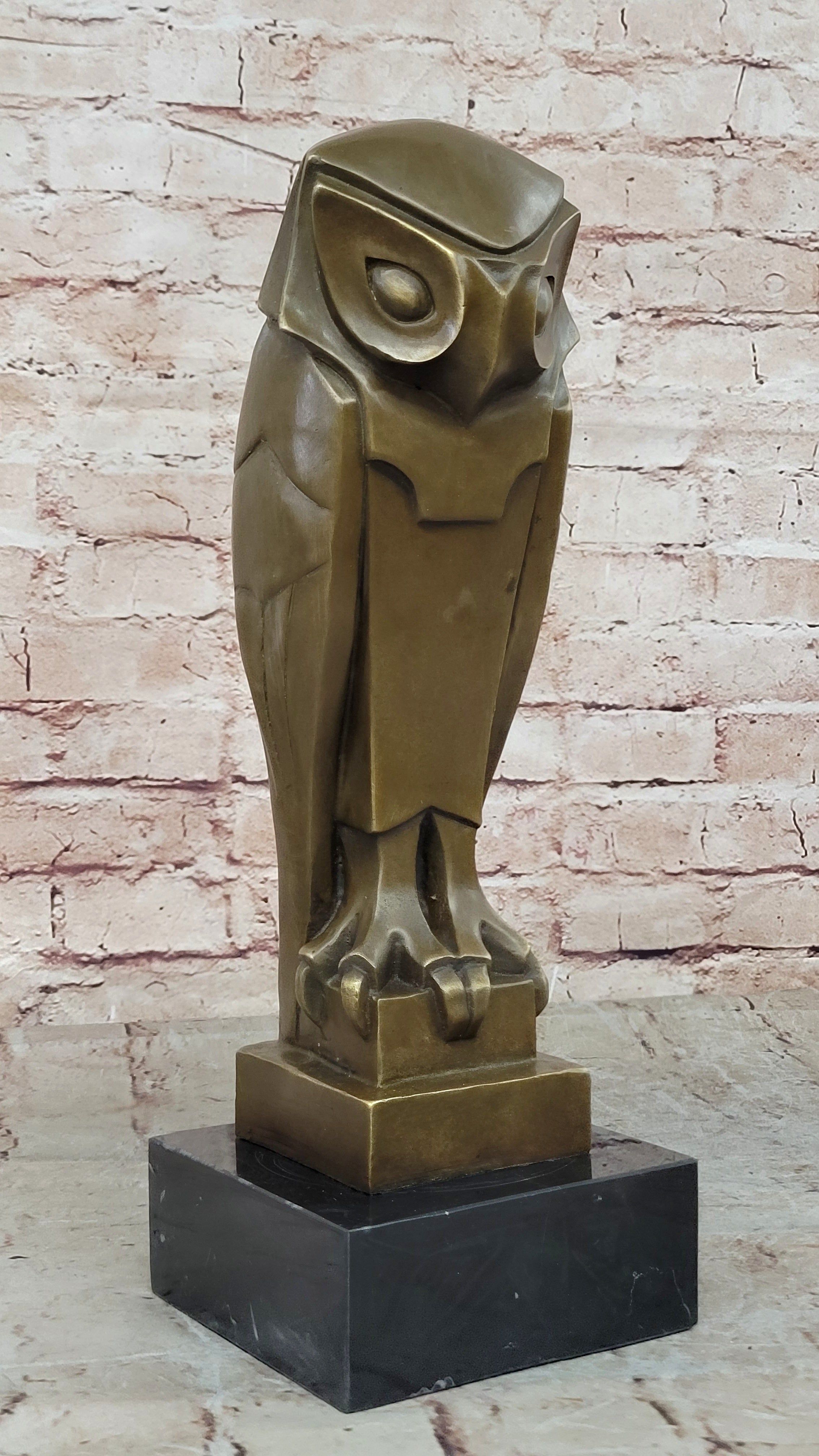 All Bronze on Marble Base Modern Cubism Sculpture Owl Bird Dali Tribute Art Deco