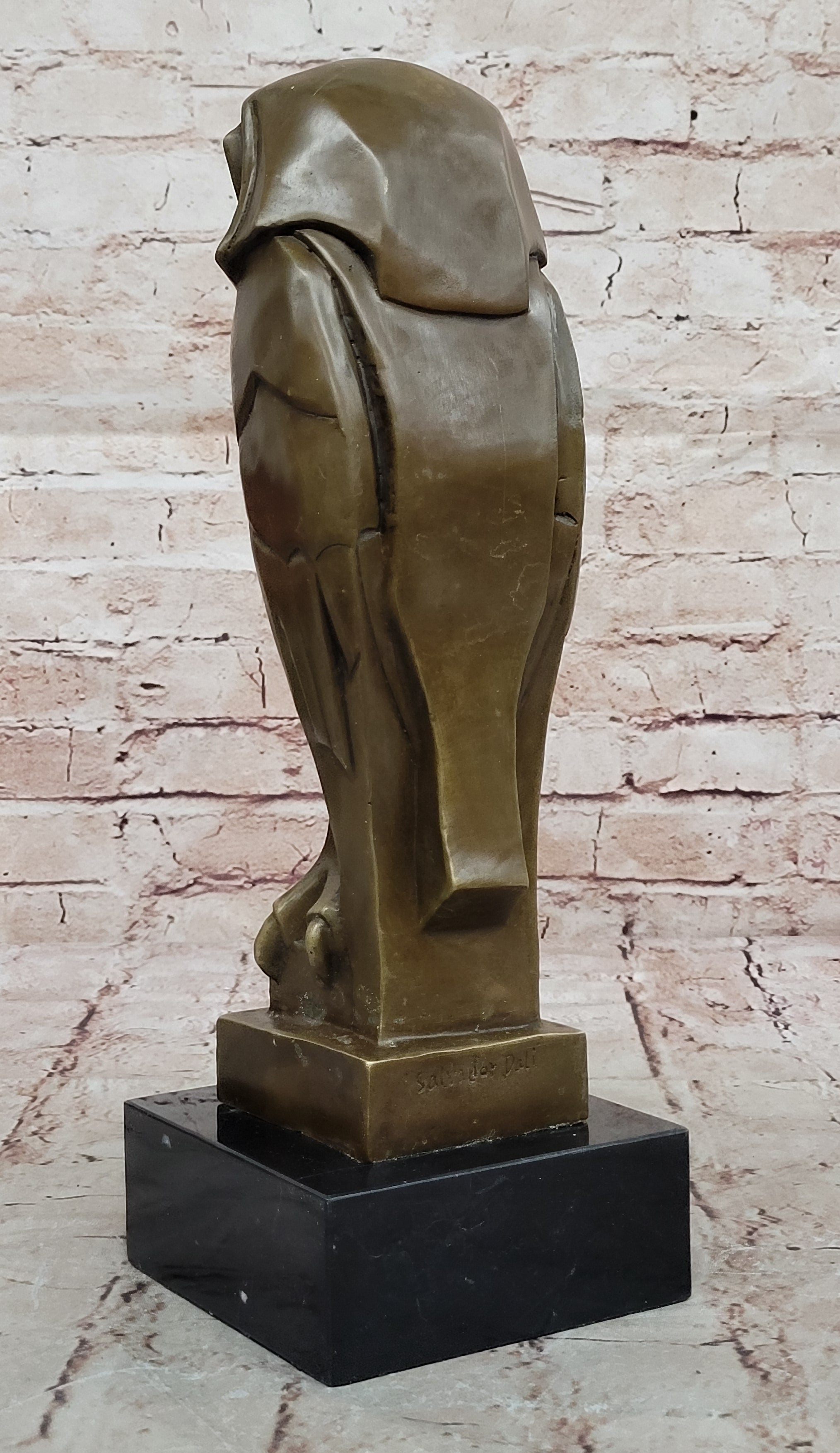 All Bronze on Marble Base Modern Cubism Sculpture Owl Bird Dali Tribute Art Deco