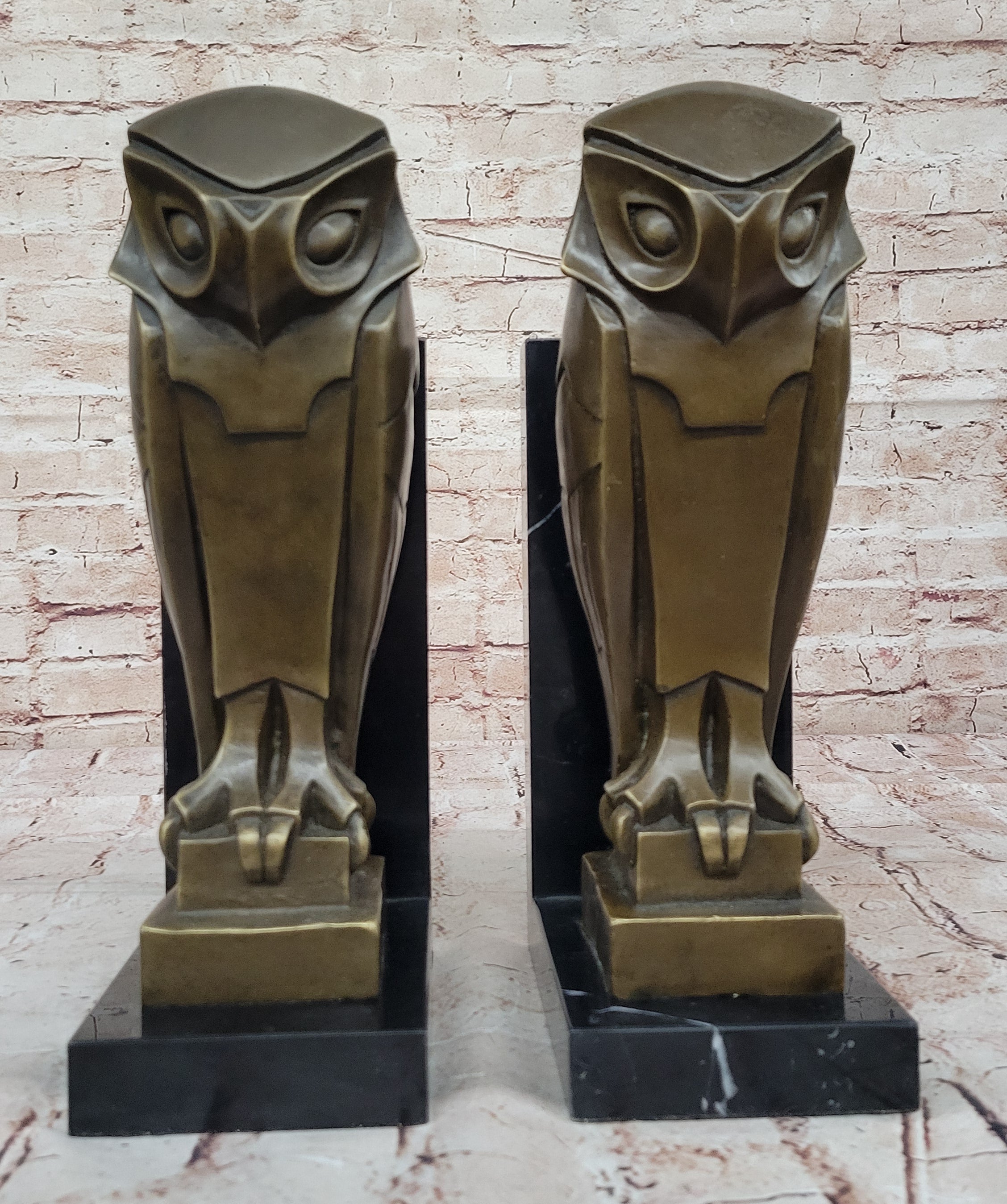 All Bronze on Marble Base Modern Cubism Sculpture Owl Bird Dali Tribute Art Deco
