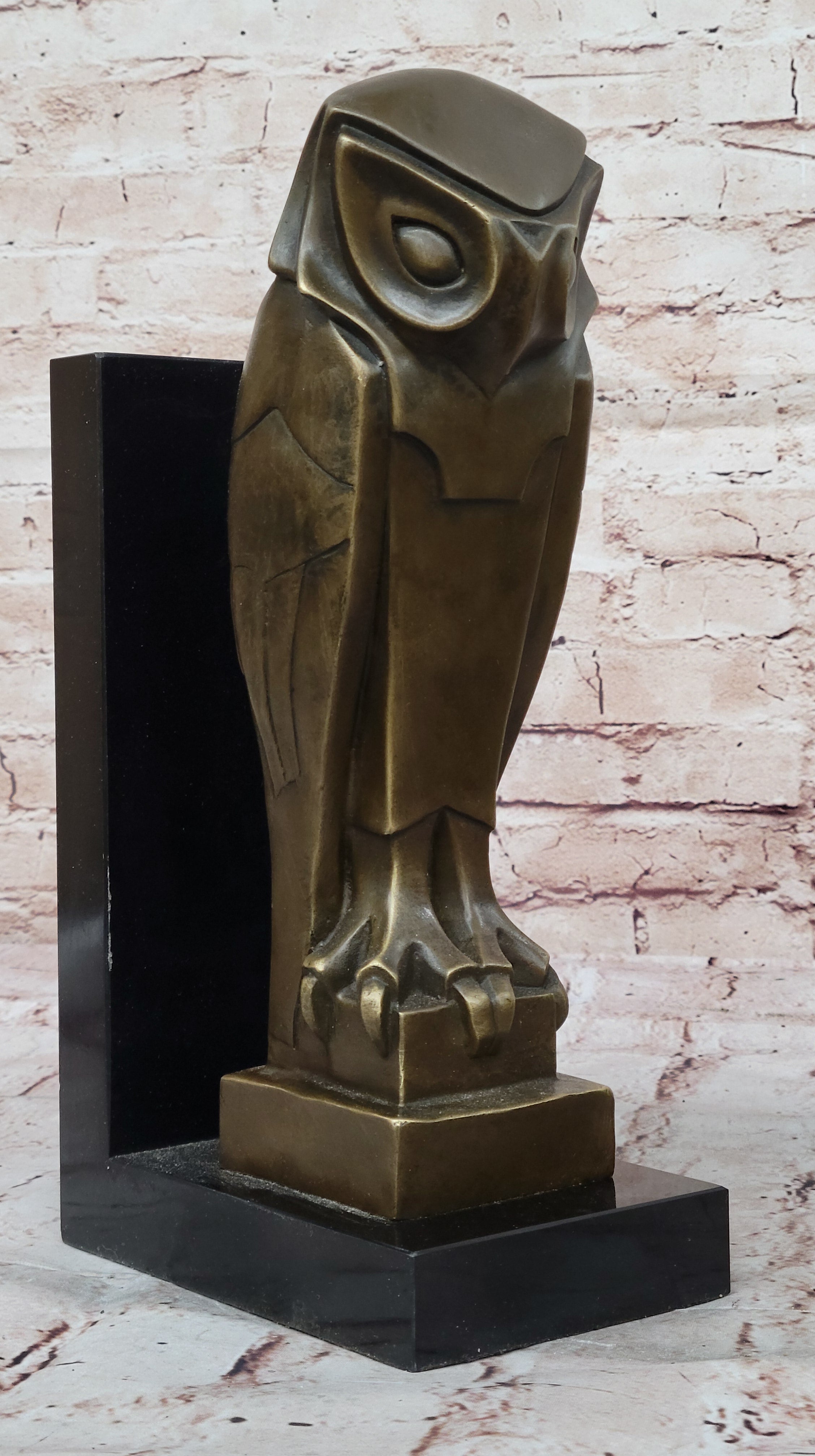 All Bronze on Marble Base Modern Cubism Sculpture Owl Bird Dali Tribute Art Deco