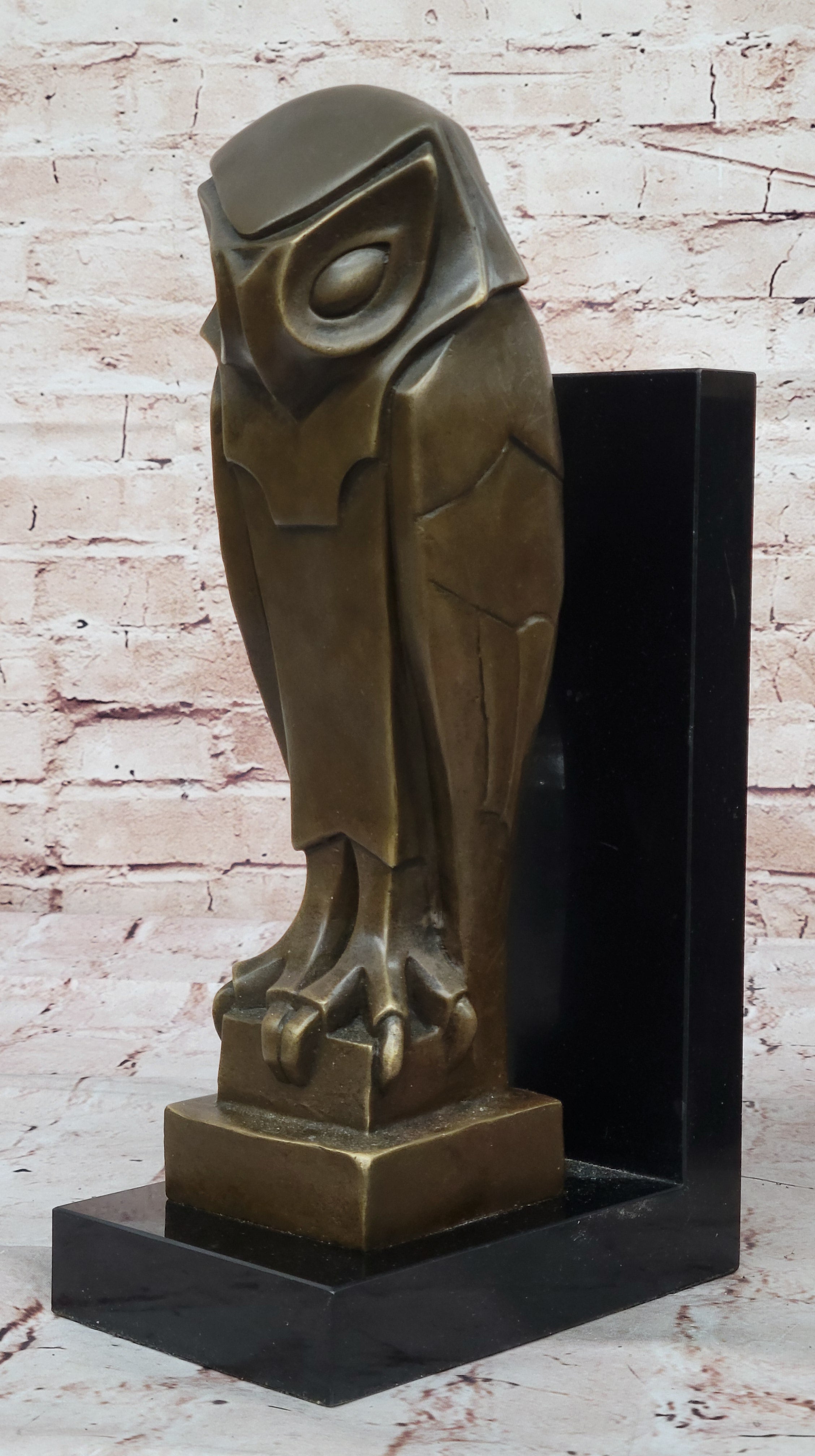All Bronze on Marble Base Modern Cubism Sculpture Owl Bird Dali Tribute Art Deco