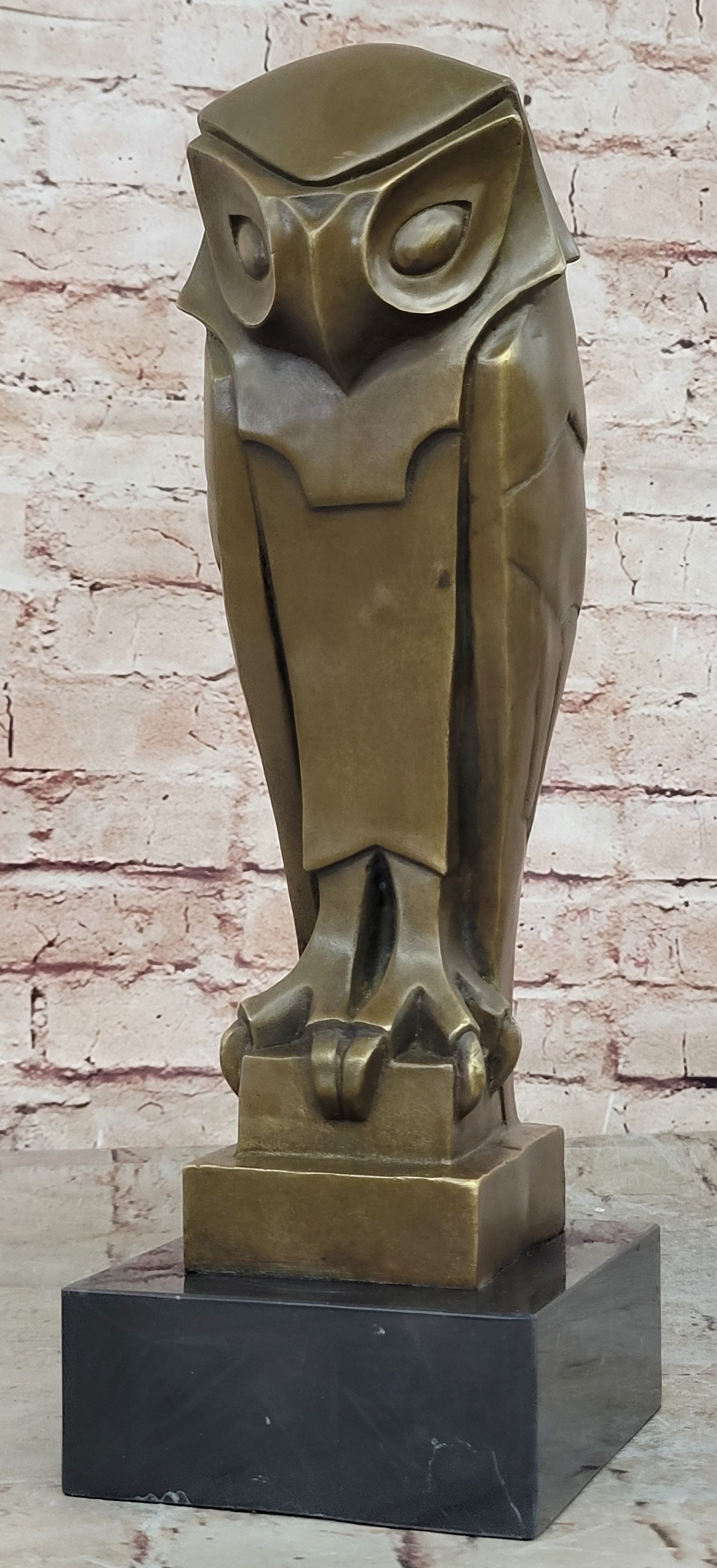 All Bronze on Marble Base Modern Cubism Sculpture Owl Bird Dali Tribute Art Deco