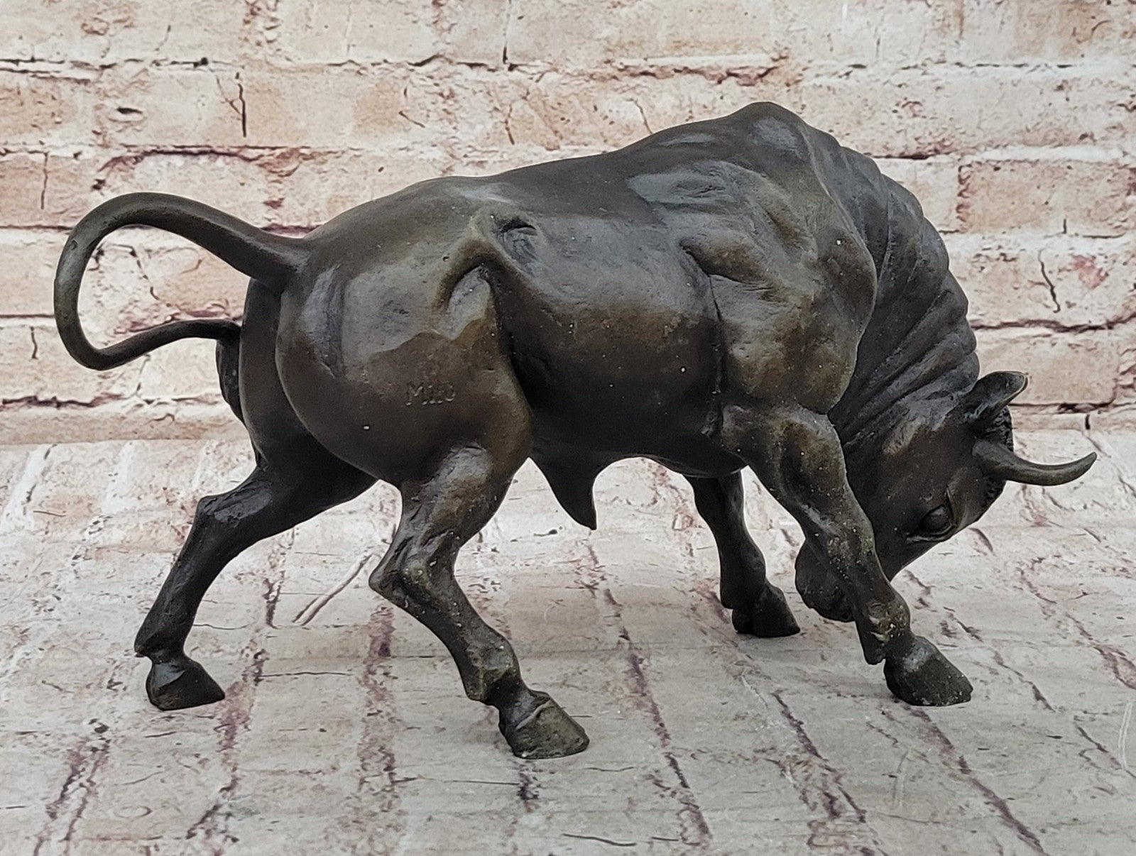 Handcrafted bronze sculpture SALE Decor Base Spanish Bull Male Milo Signed